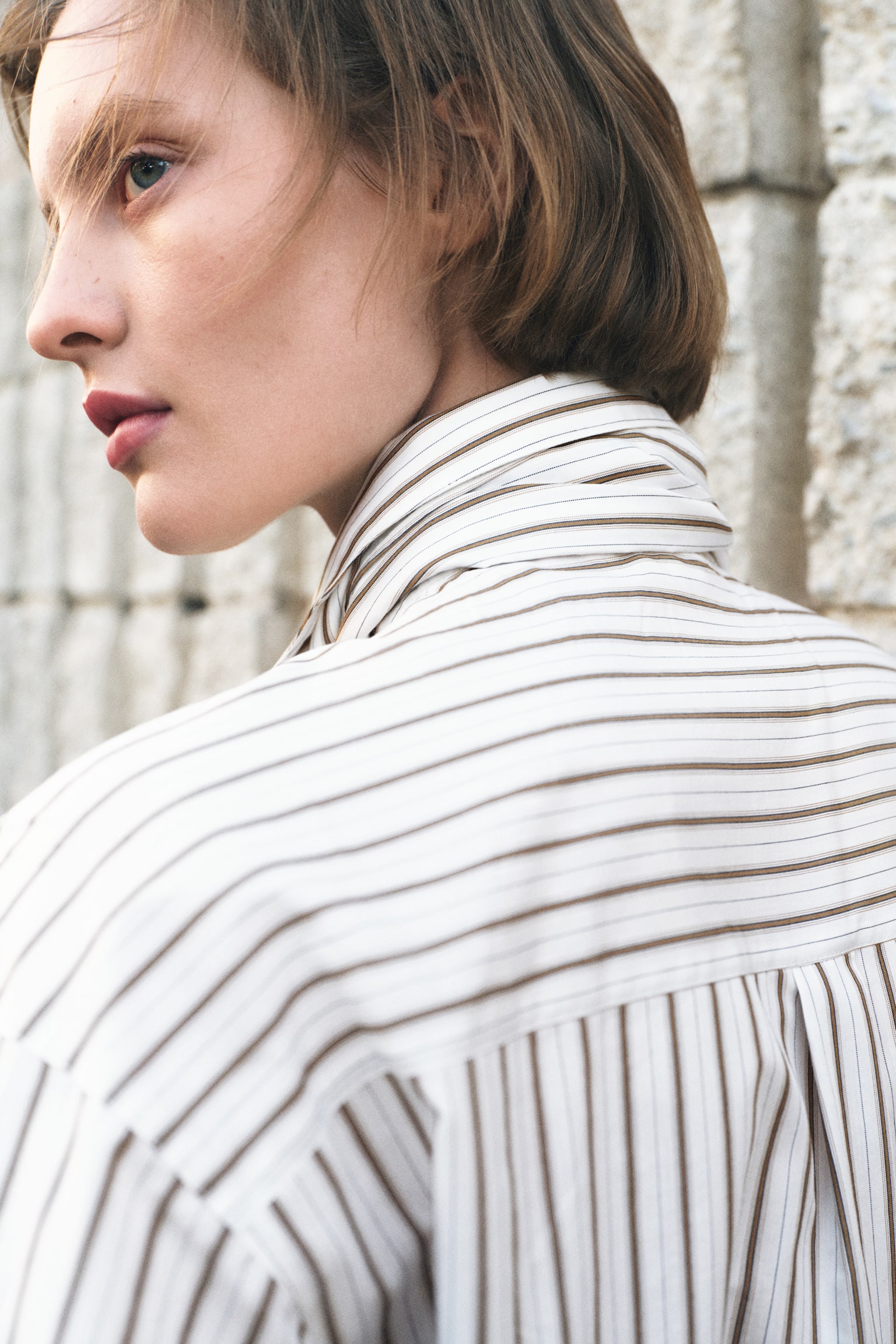 Shirt with scarf - White/Striped - 8