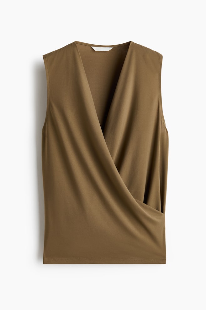 Sleeveless Wrap Top - Khaki green/Cream/Black - 1