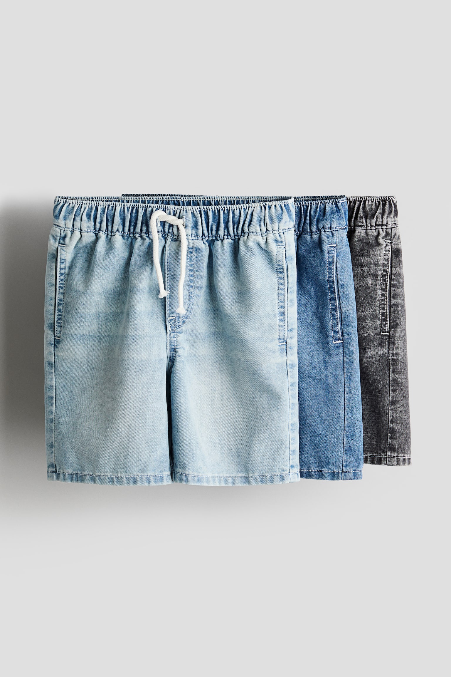 3-pack Pull On Denim Shorts - Light denim blue/Washed grey - 1