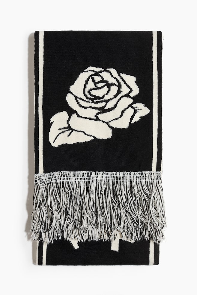 Jacquard-Knit Scarf - Black/Just Love - 1