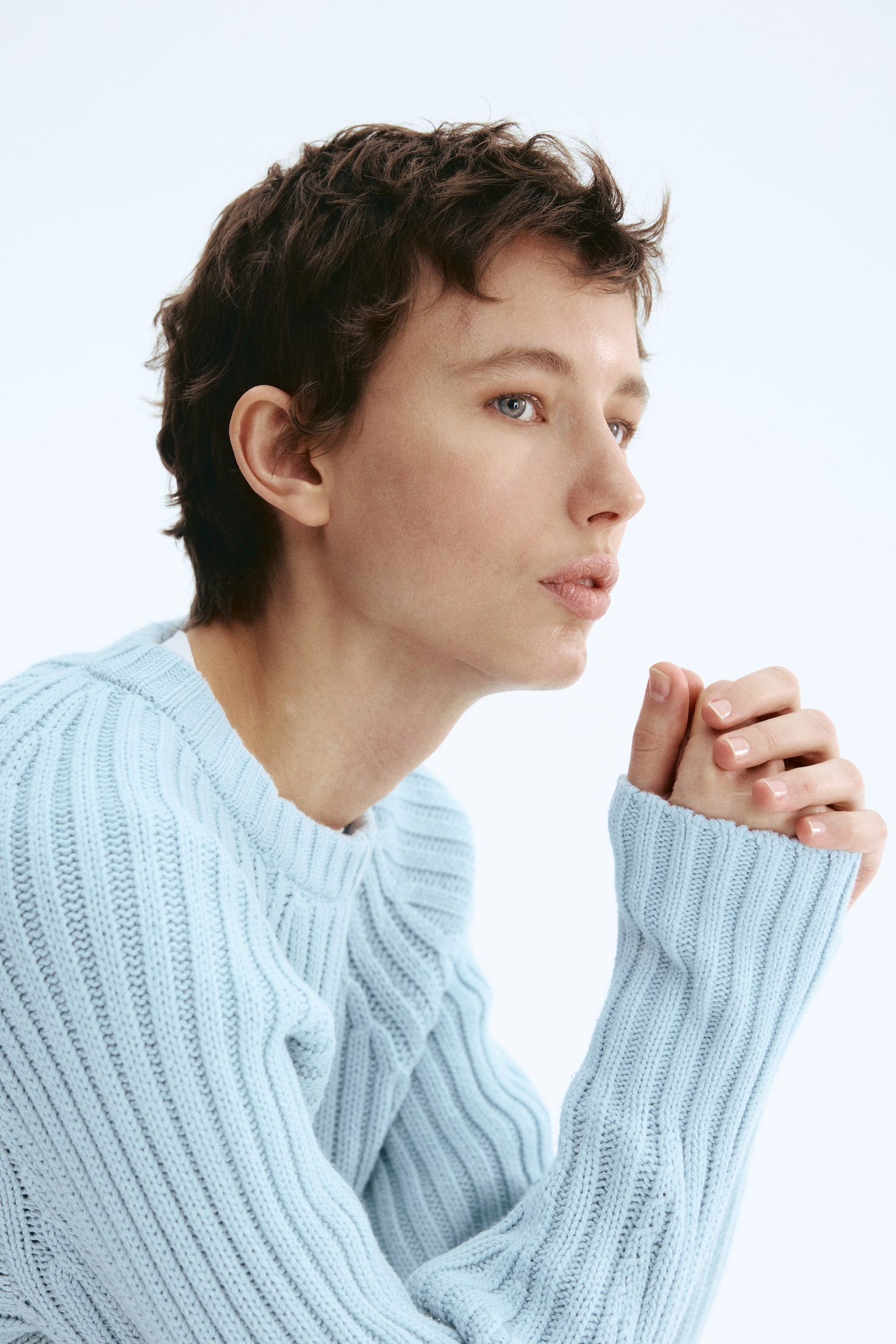 В’язаний светр у рубчик - Світло-блакитний/Світло-бежевий/Світло-рожевий/Яскраво-червоний - 4