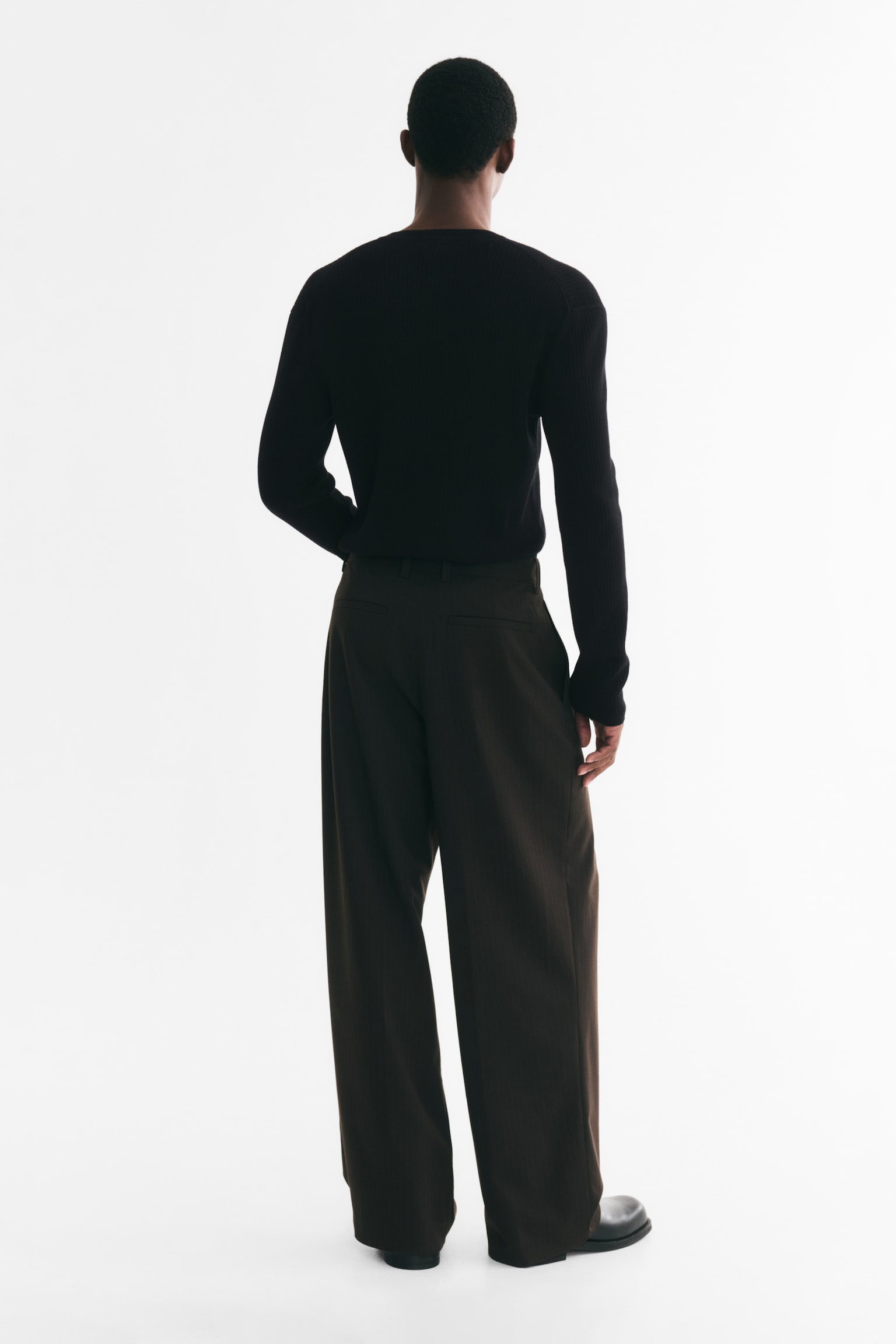 Мужская рубашка H&M Slim-Fit Ribbed Henley, цвет: Чёрный — фото 5