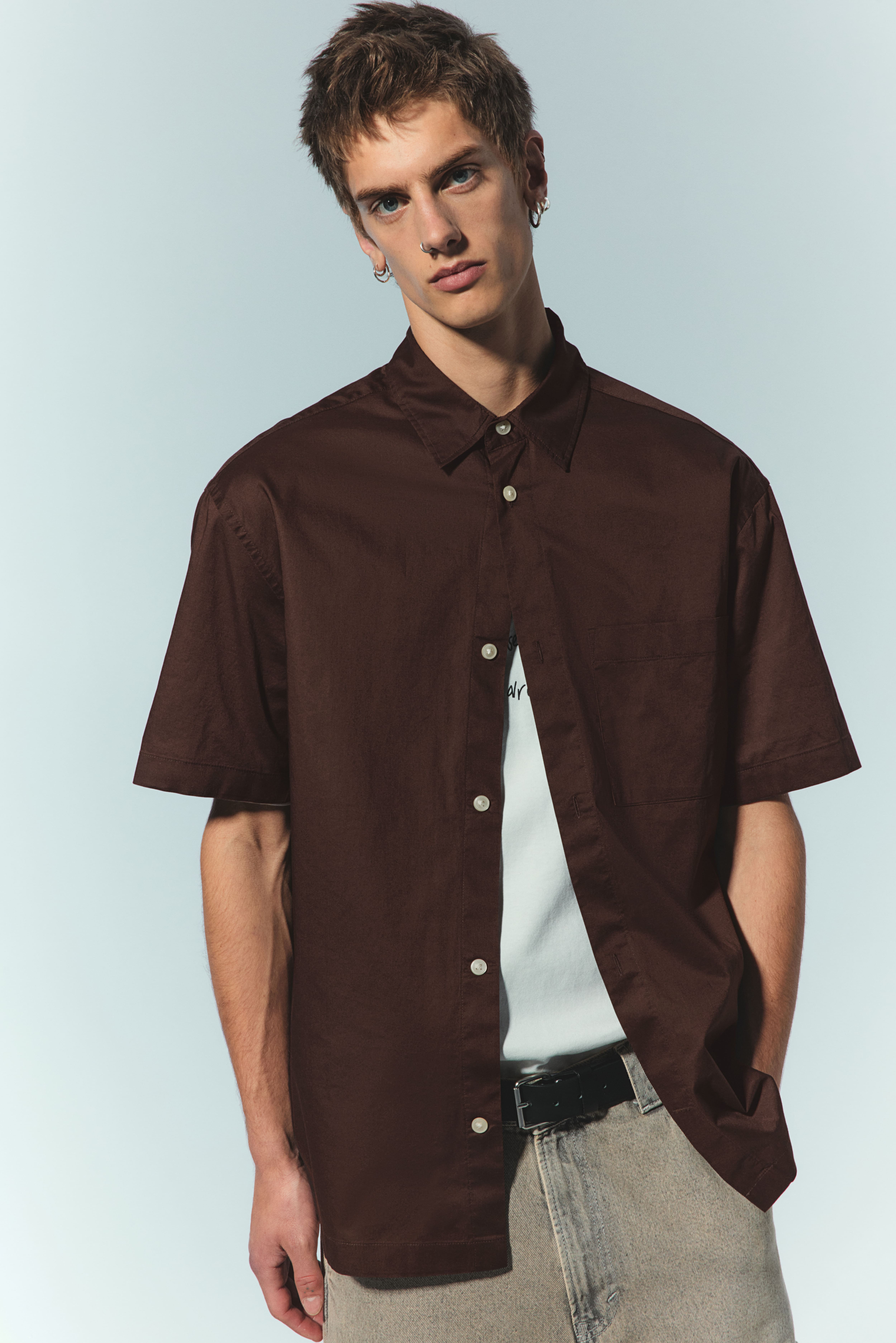 Relaxed Fit Short sleeved Shirt Dark brown Men H M US