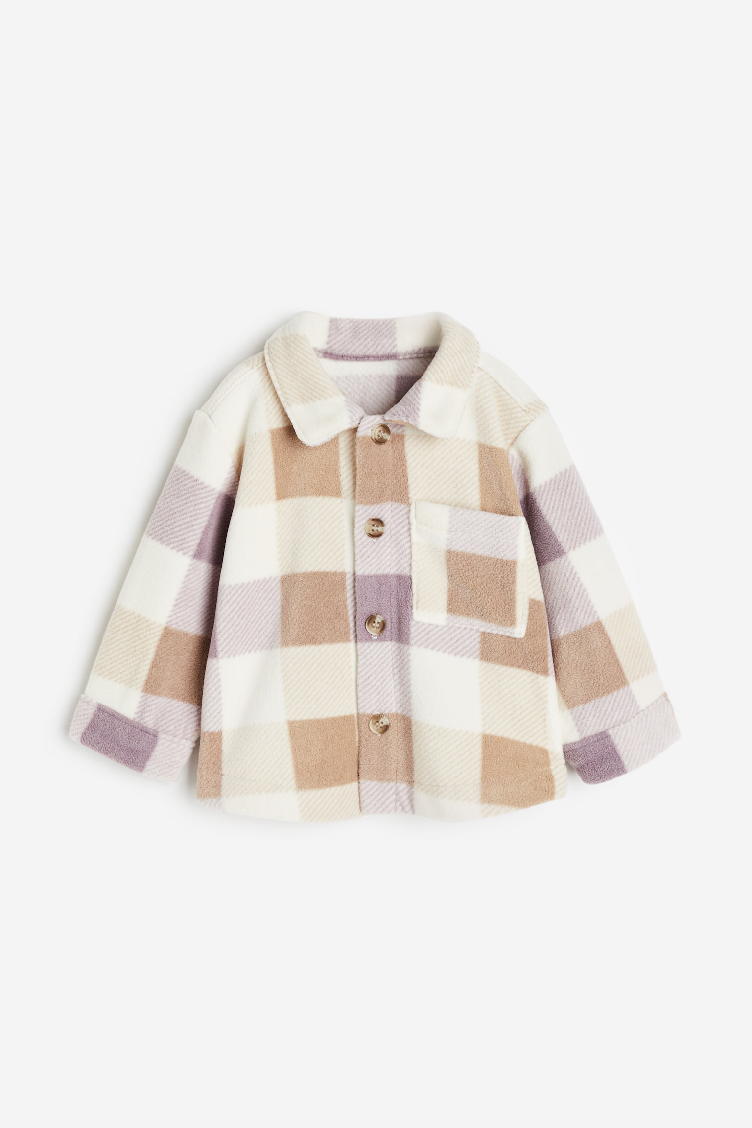 Fleece Shirt Jacket - Beige/Check - 1