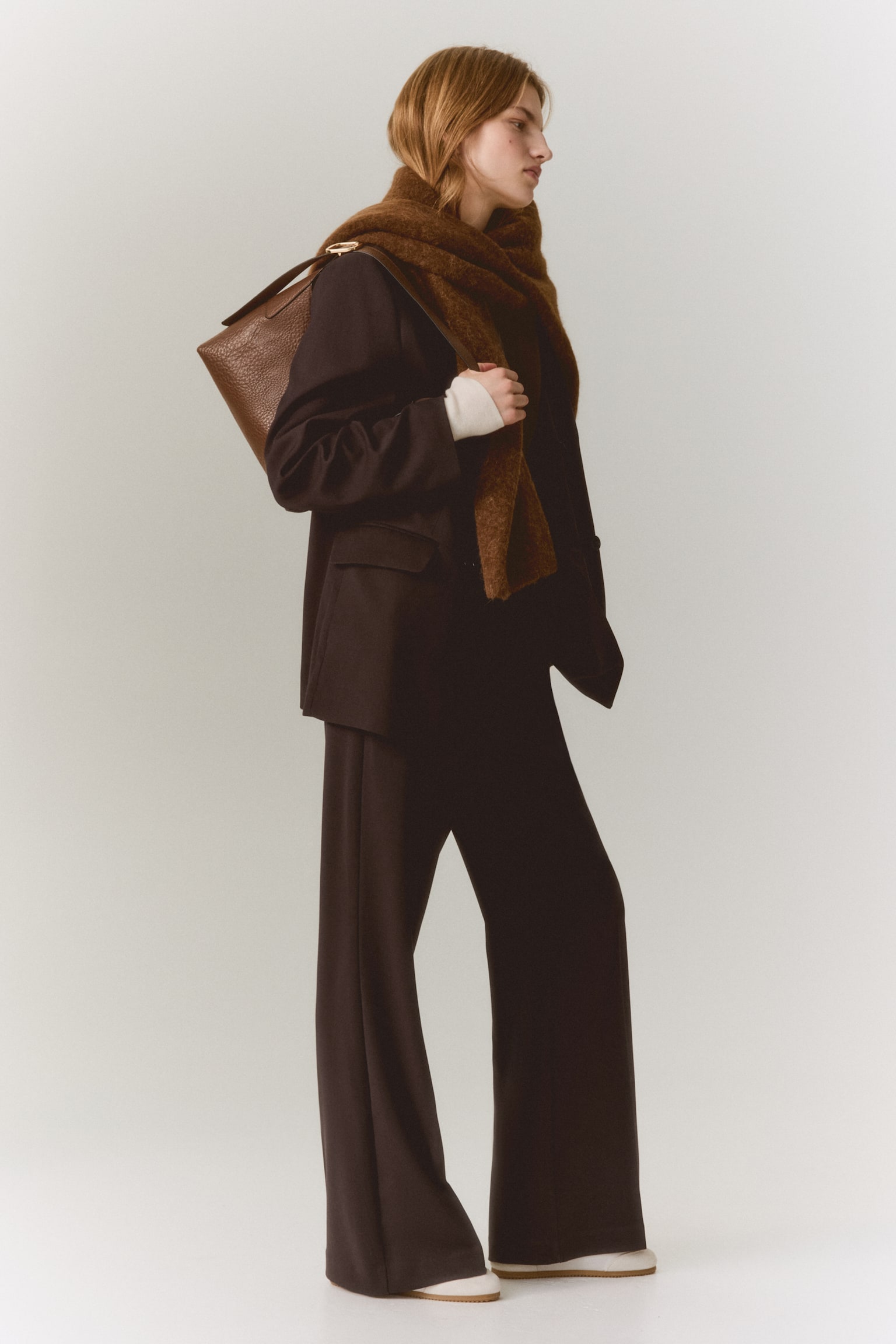 Bootcut-bukser i twill - Mørkebrun/Sort - 2