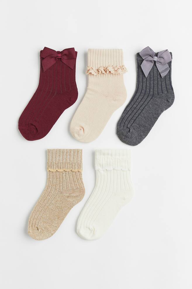 5-pack socks - Dark grey/Powder pink/Cream/Pistachio green/Pink/Light pink/Red/Grey
