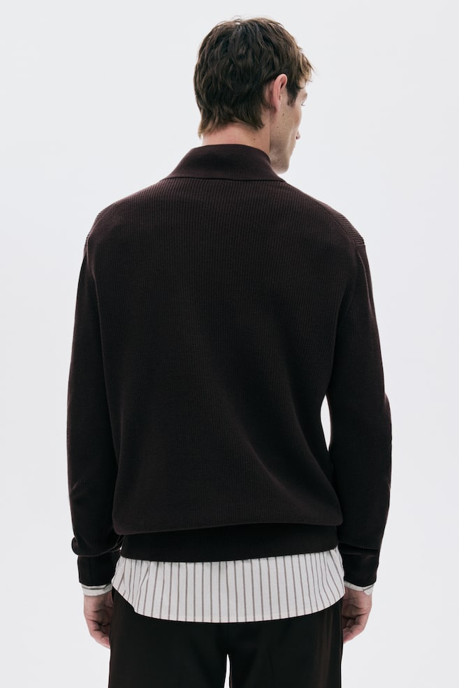 Regular Fit Half-Zip Sweater-Brown - 6