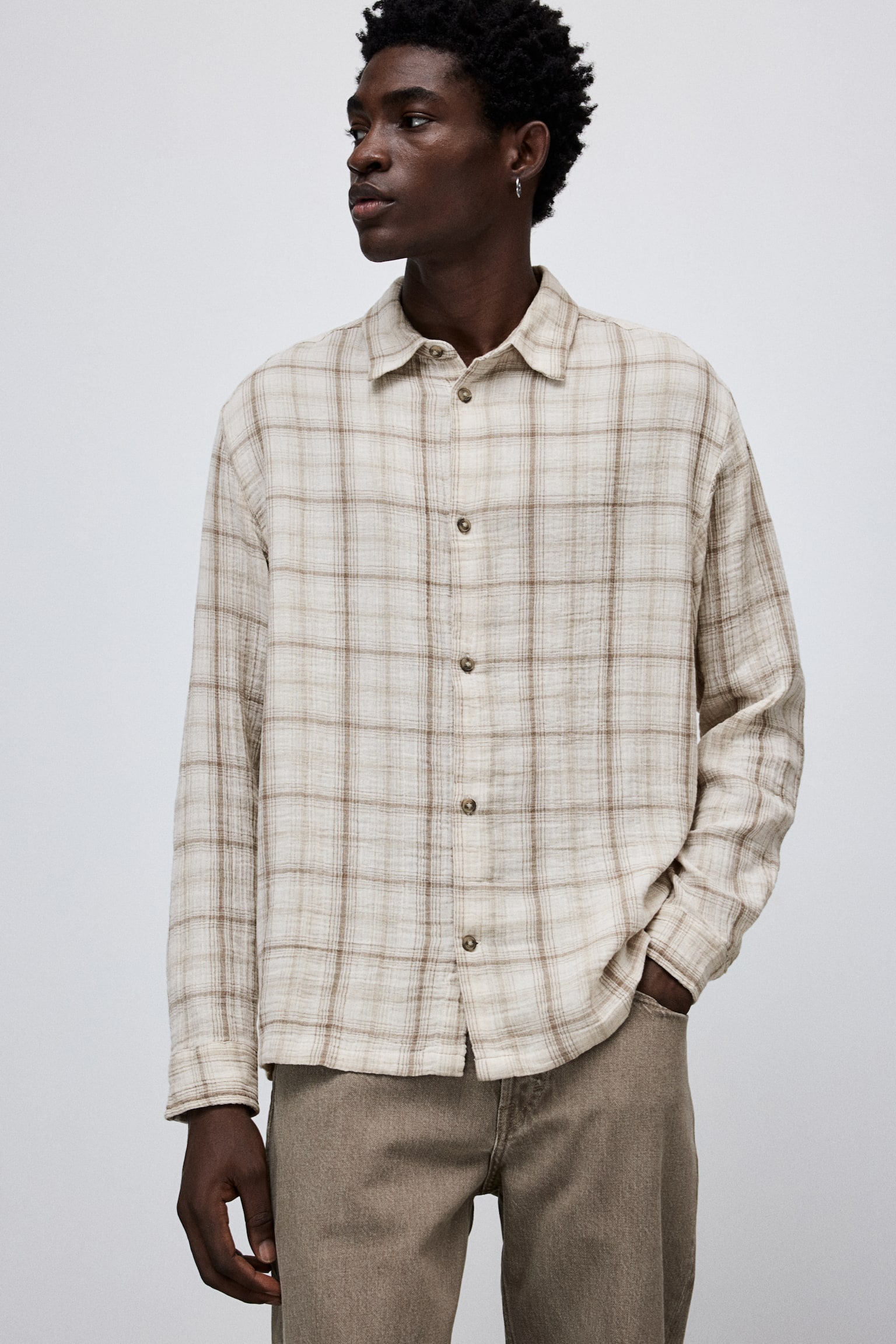 Regular Fit shirt - Light beige/Checked/Dark greige/Checked/Cream/Navy blue - 1