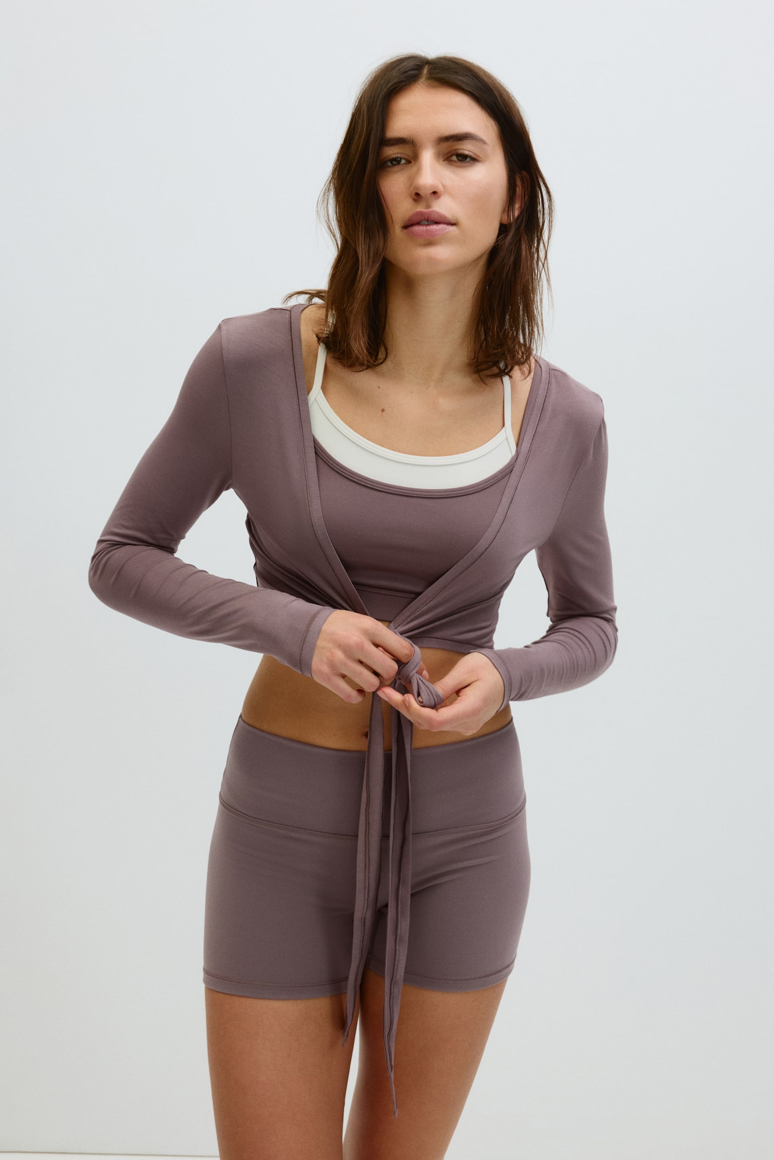Cropped Yogashirt mit Langarm-Mattes Mauve - 6