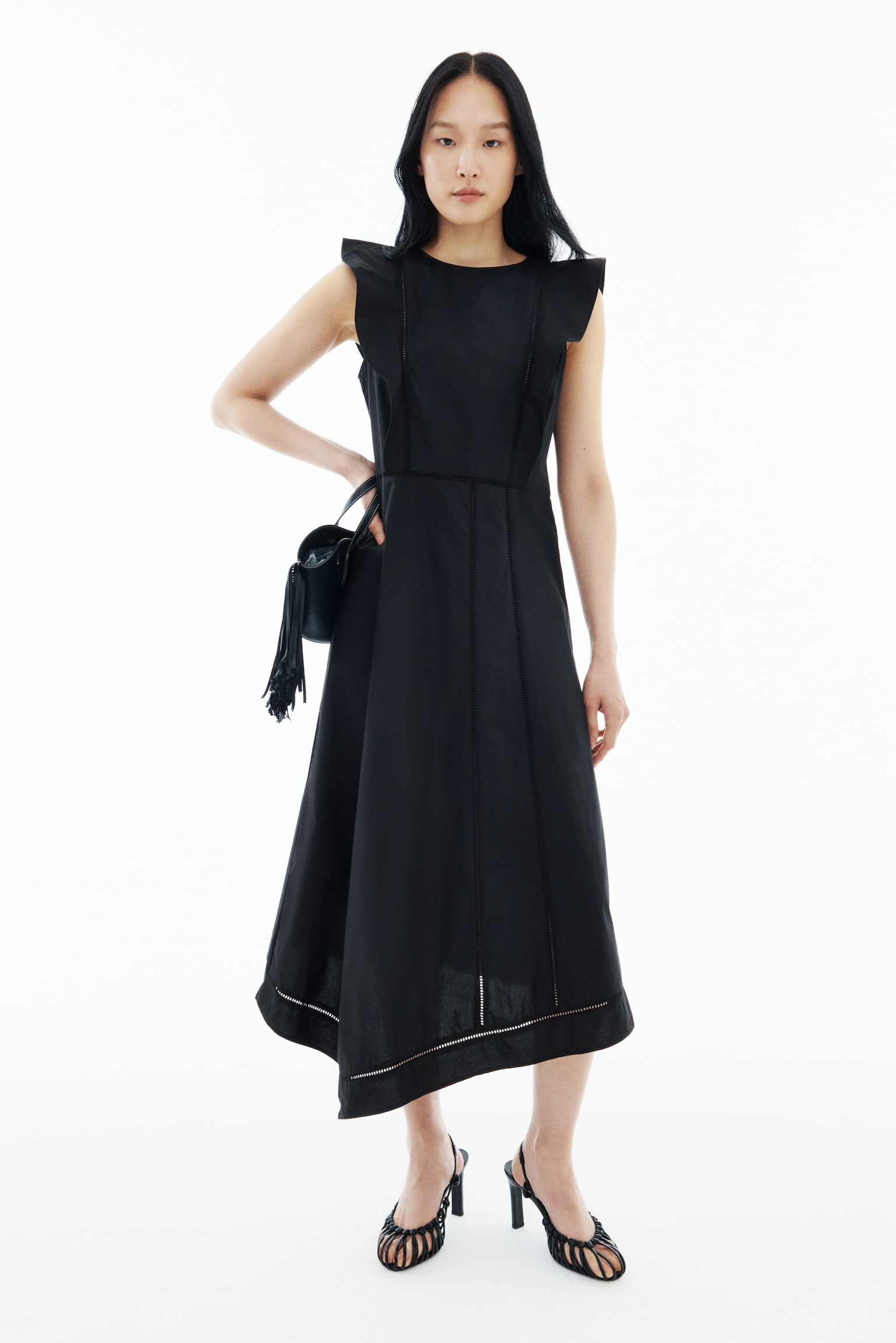 Flounced Cotton Dress - Black/White - 1