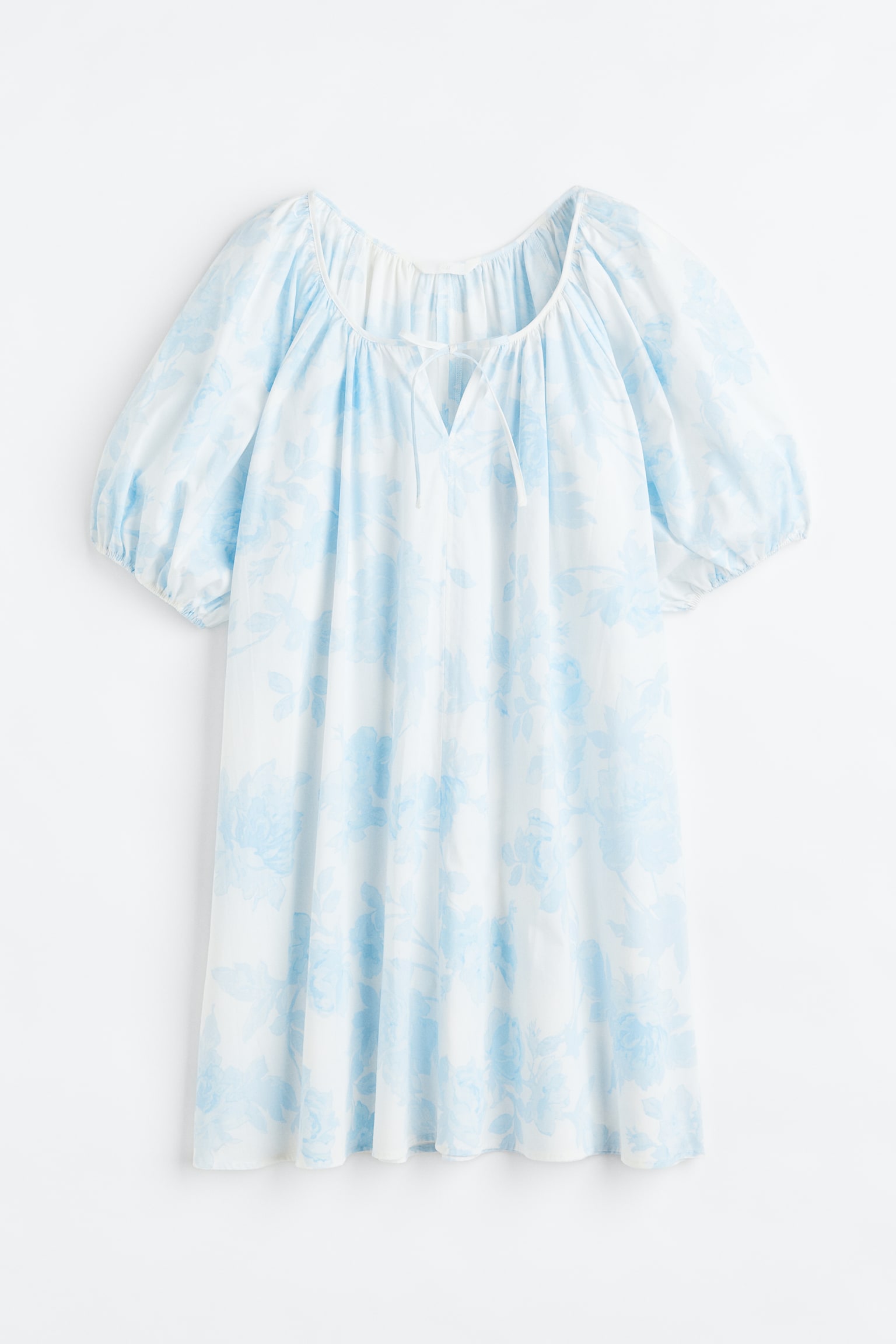 Voluminous Balloon Sleeve Dress - Light blue/Floral/Cobalt blue - 1