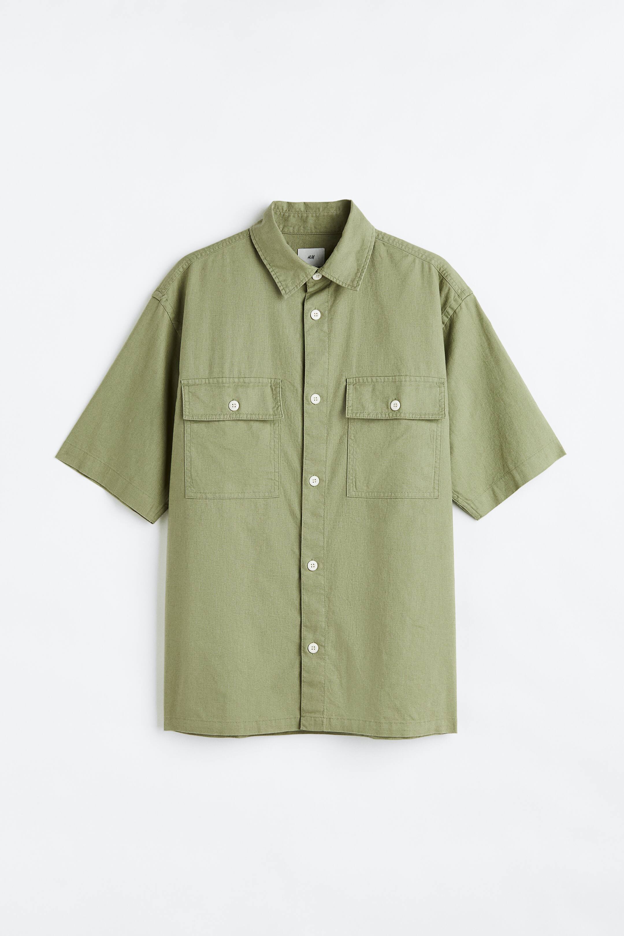 View larger image: Regular Fit Linen-blend Shirt - Khaki green - Men | H&M PH 1