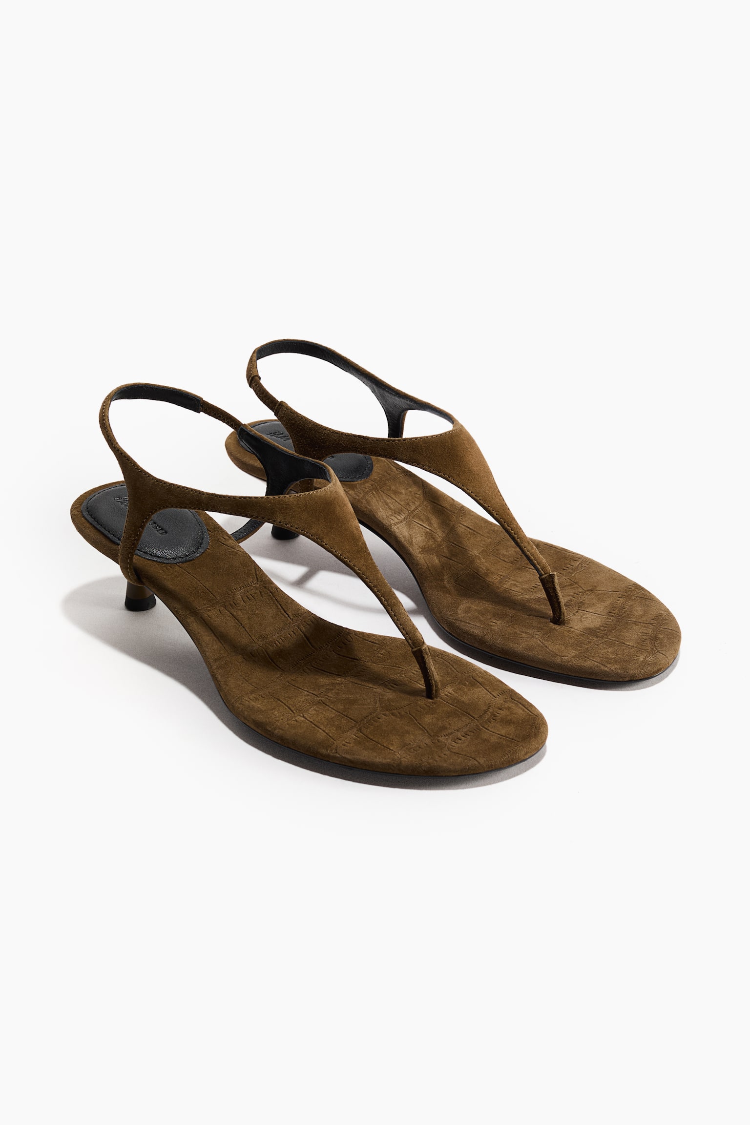 Heeled suede sandals - Khaki green/Faux crocodile/Brown - 3