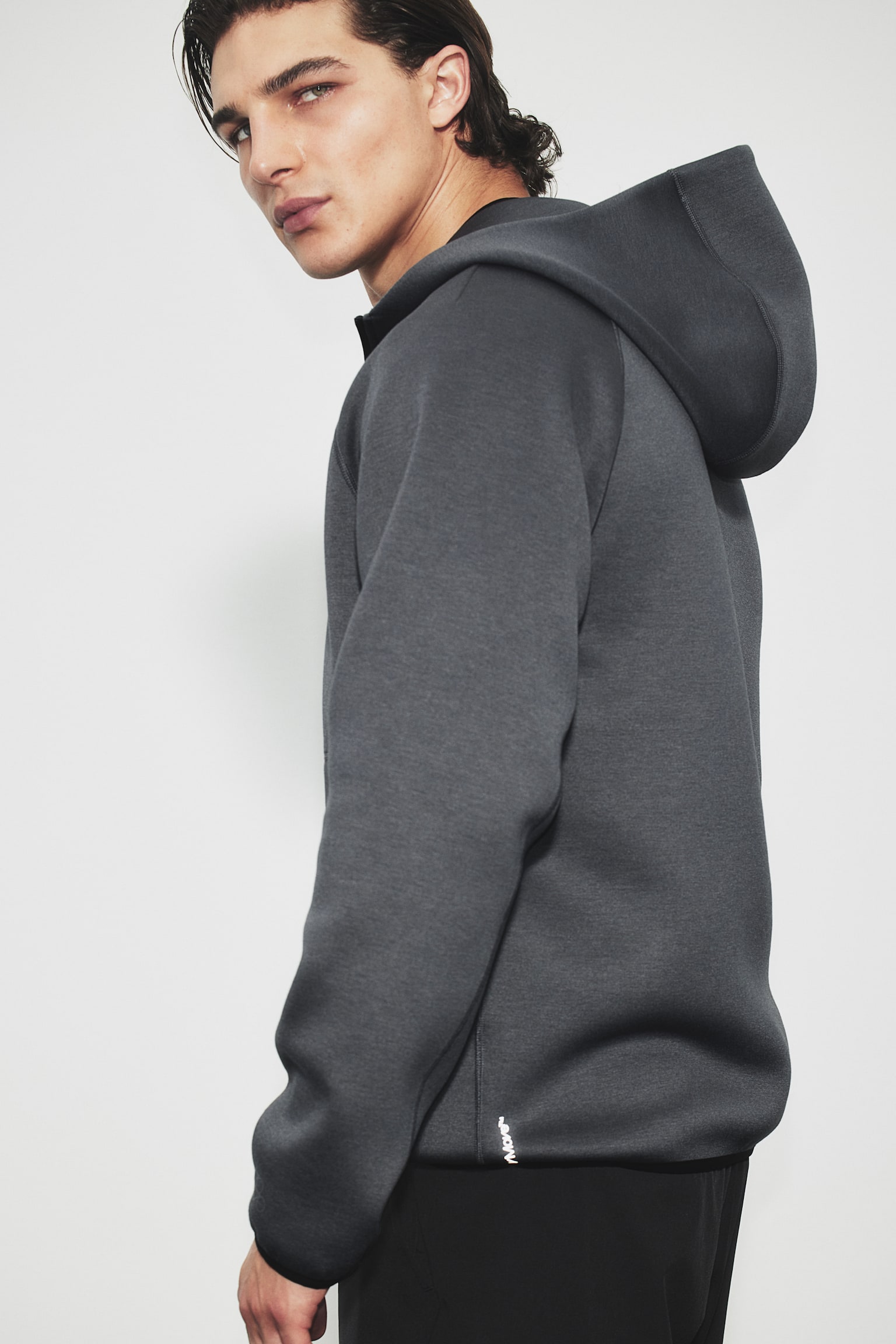 Regular Fit Sports zip-through hoodie in DryMove™ - Dark grey/Khaki green/Black - 2