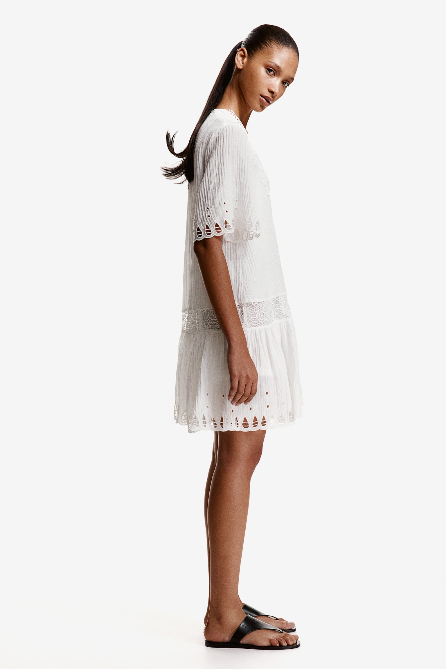 Embroidered Dress - White - 5