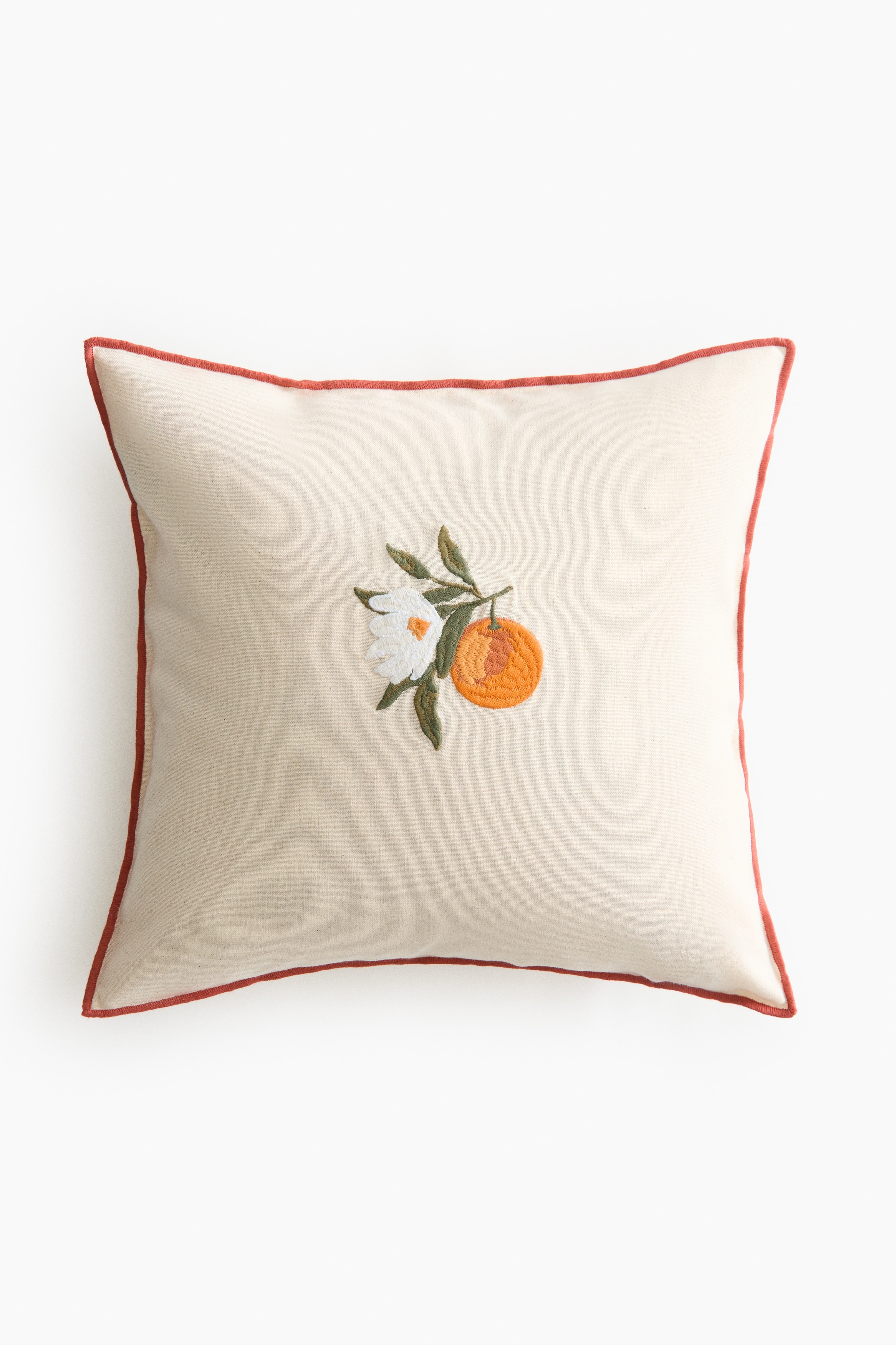 Embroidery-motif cotton cushion cover - Beige clair/orange/Beige clair/olives/Beige clair/citrons