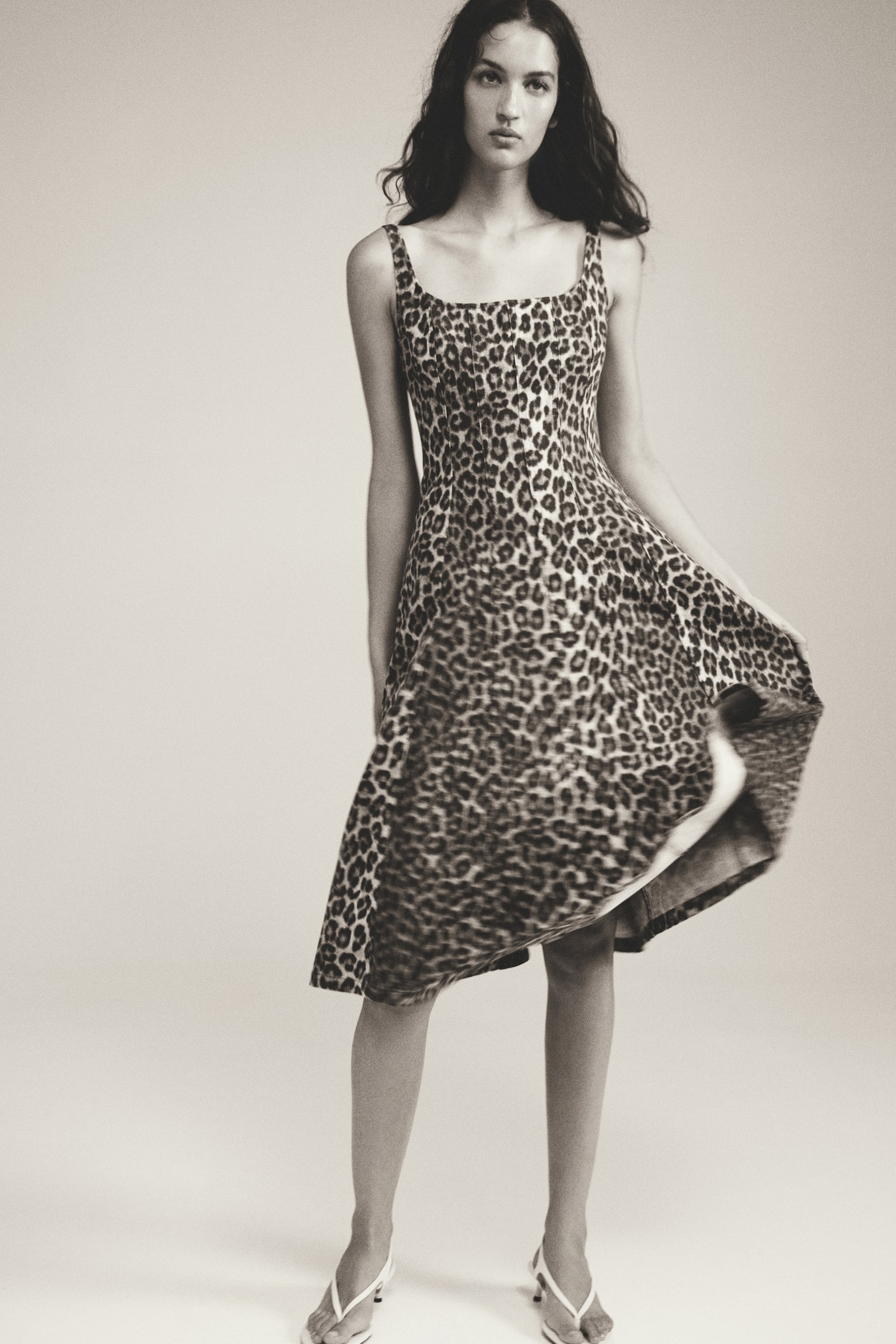 Denim midi dress - Beige/Leopard print/Dark brown - 1