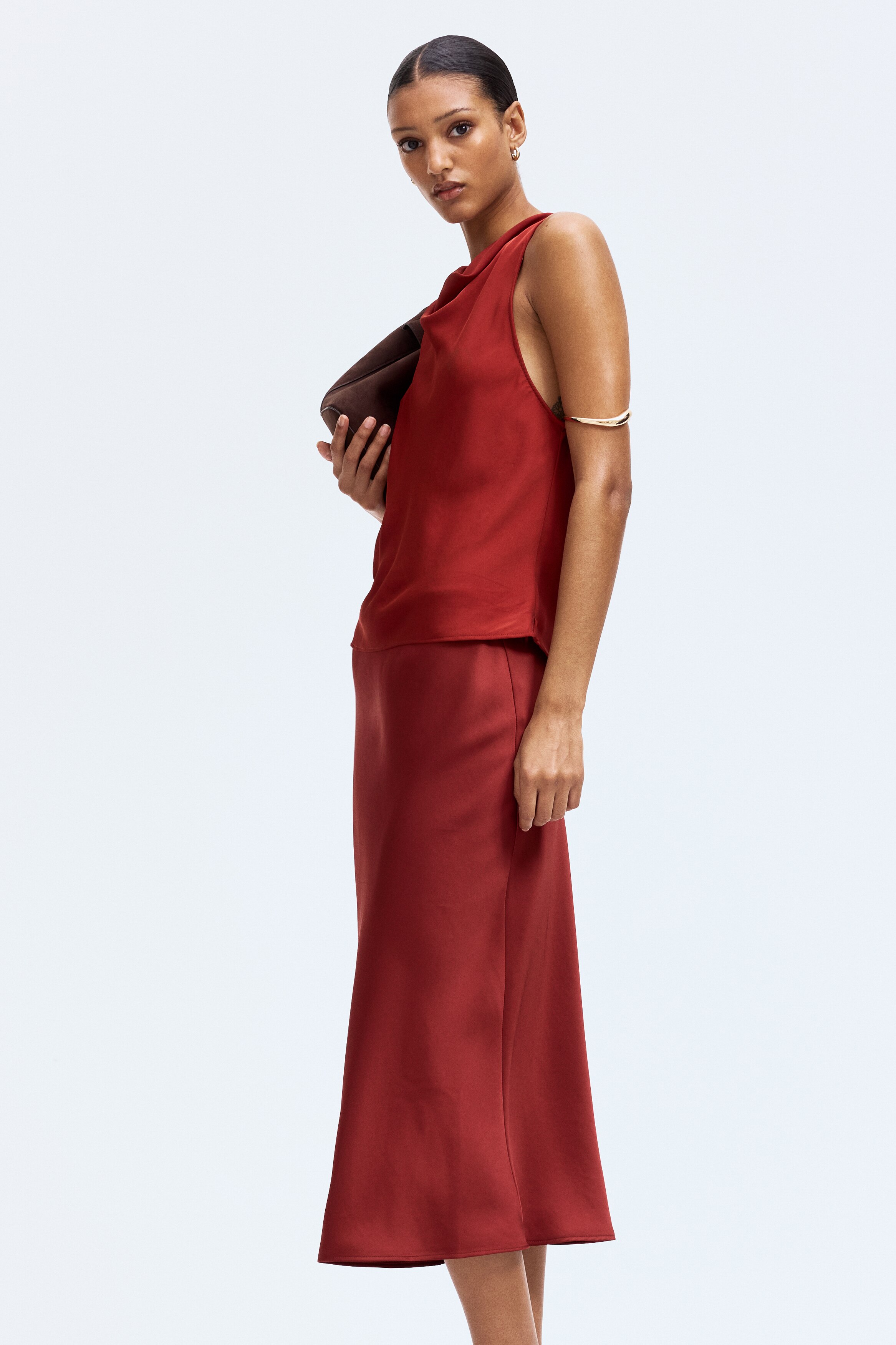 Satin midi skirt