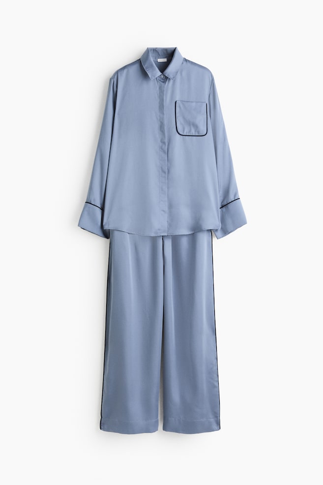 Pigiama in satin - Blu polvere/Azzurro/Crema/Nero - 1