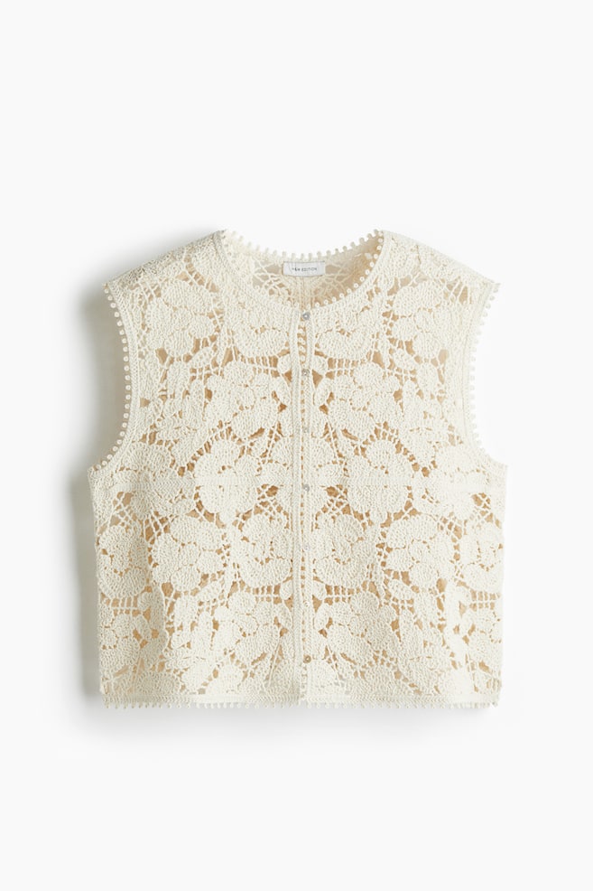 Crochet-look gilet - Cream - 1