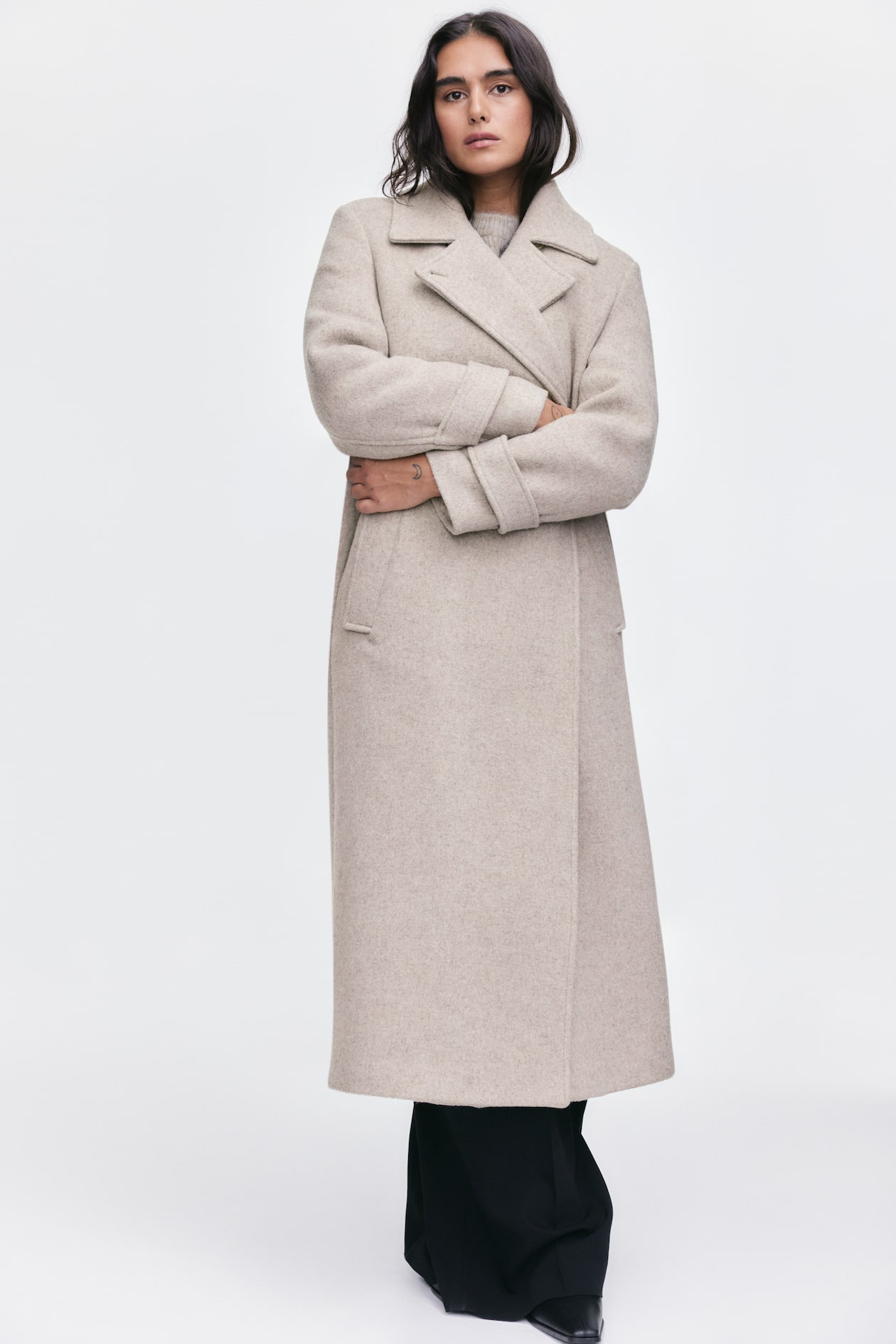 Tie Belt Coat Hm Womens Coats Wool-blend Tie-belt Coat Light Beige