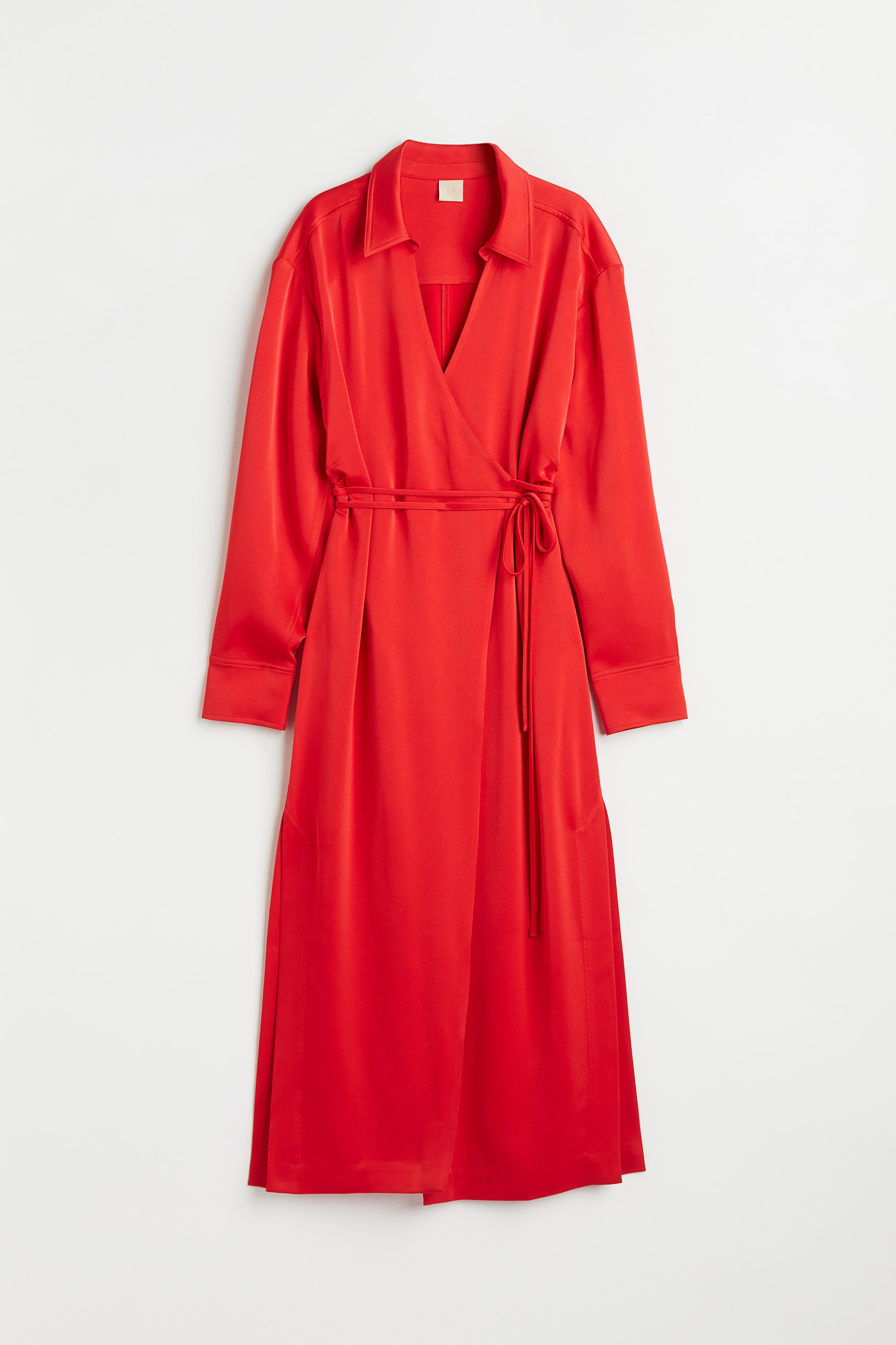 Satin Wrap-front Dress - Long sleeve - Midi - Bright red - Ladies | H&M US