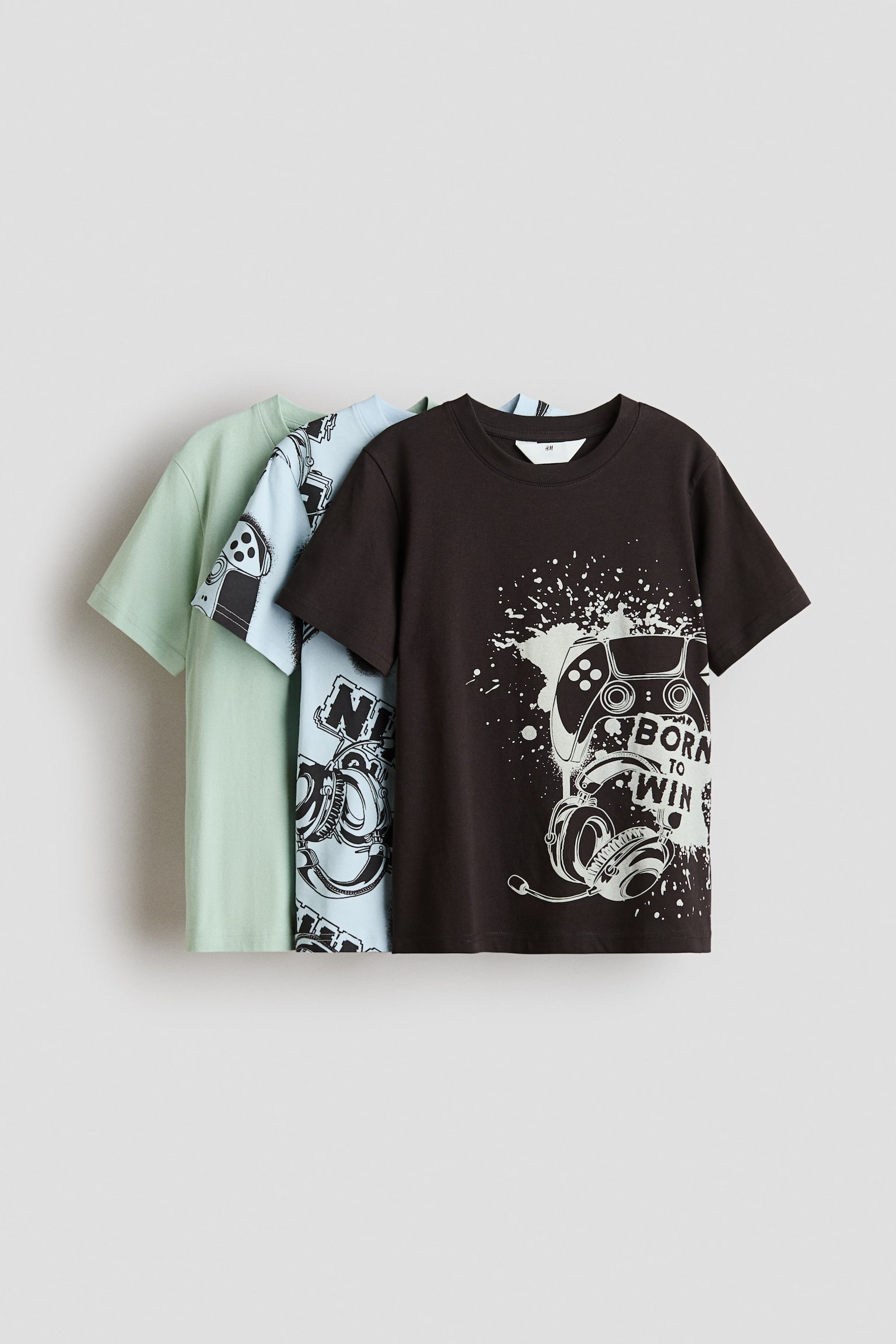 3-pack cotton T-shirts - Dark grey/Gaming/Grey/Game controllers/Blue/Championnats Du Monde/Light beige/NASA - 1