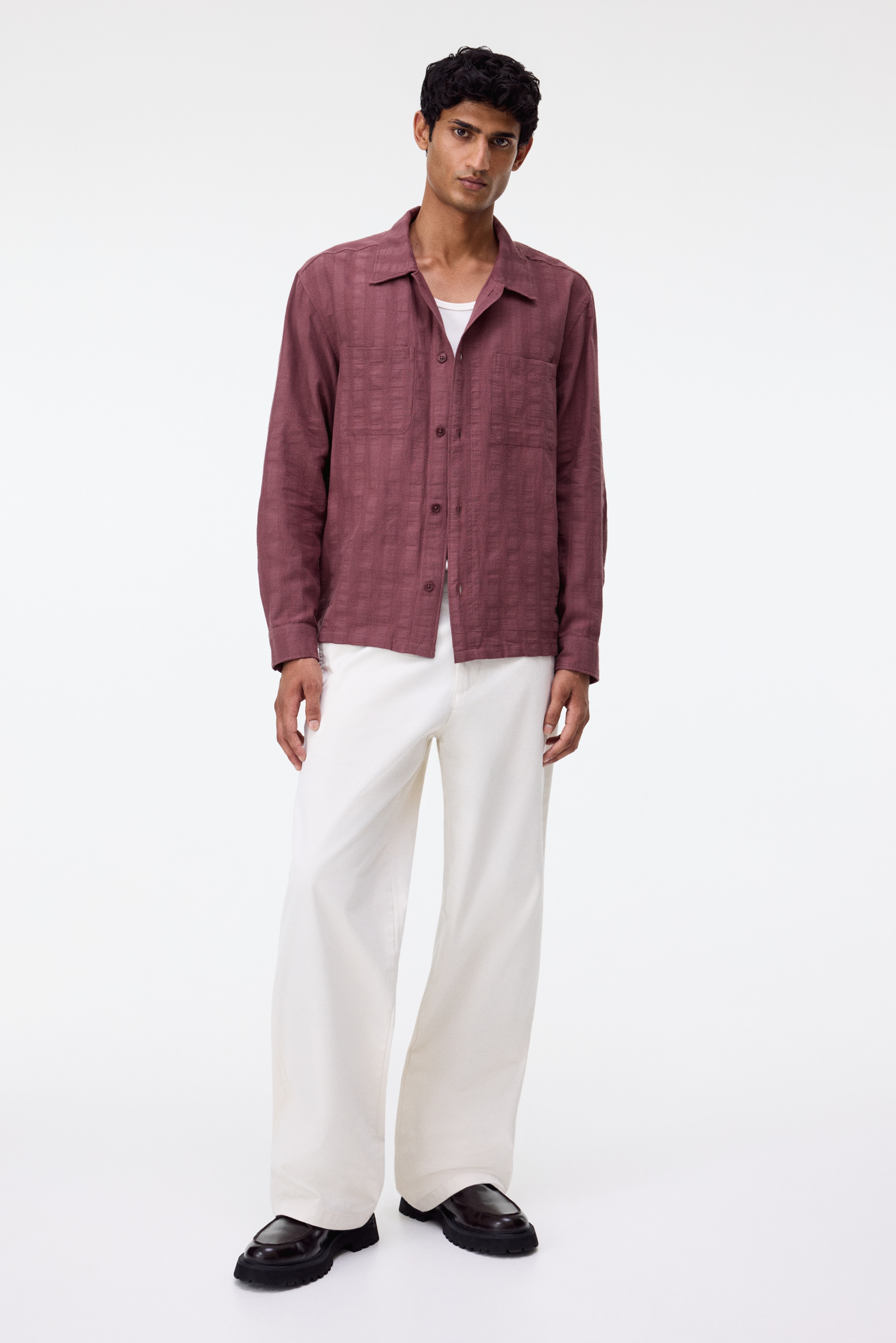 Regular Fit Textured cotton shirt - Red/Green/Light yellow