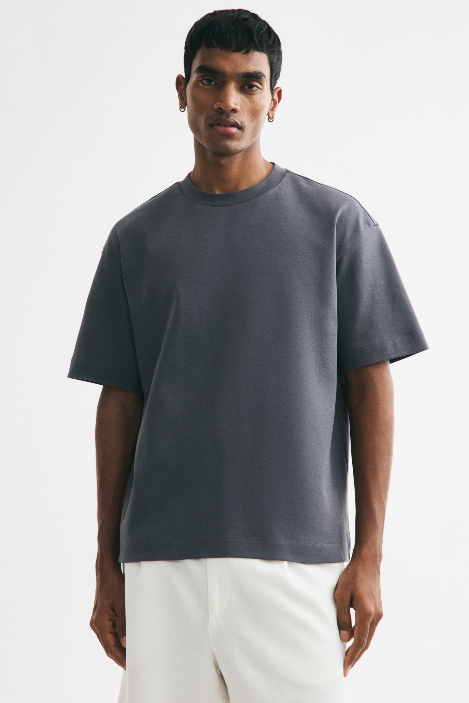 Loose Fit Interlock T-shirt - Dark grey/Black/Coral pink/Dark turquoise/Cream/Cream/Light grey marl/Light grey marl - 1
