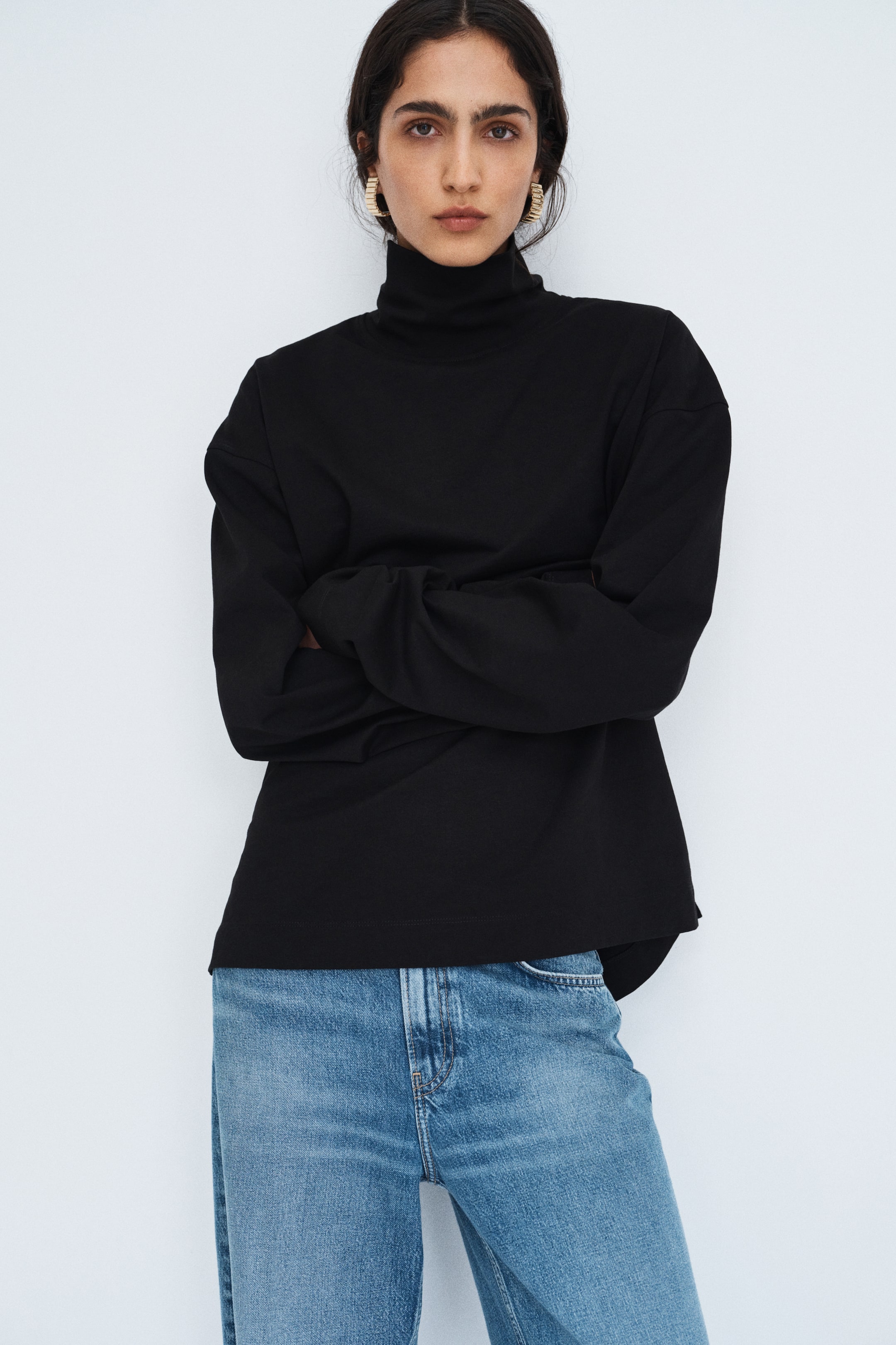 Mock Turtleneck Cotton Shirt