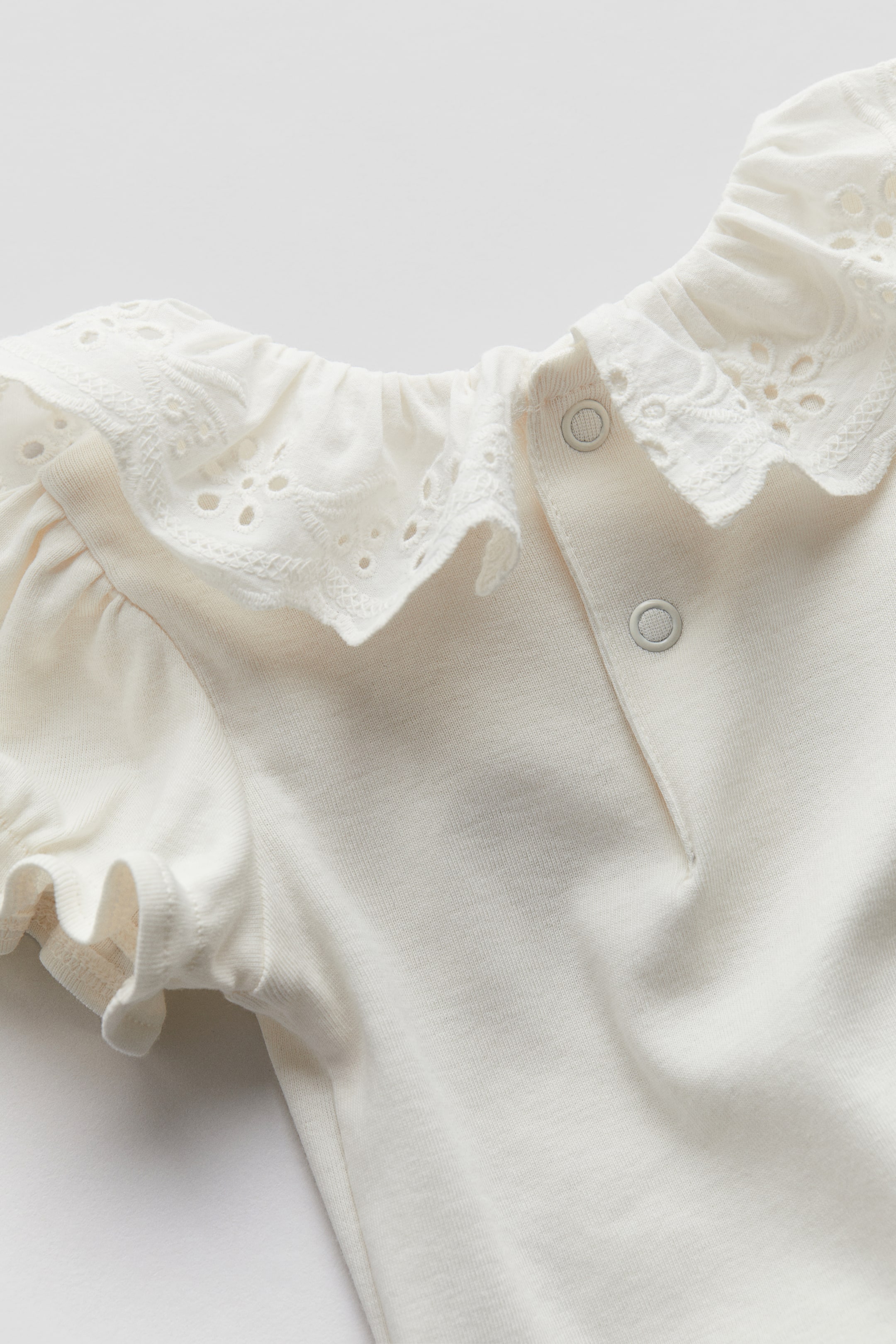 Cotton Bodysuit with Flounce Collar - Round Neck - Short sleeve - White ...