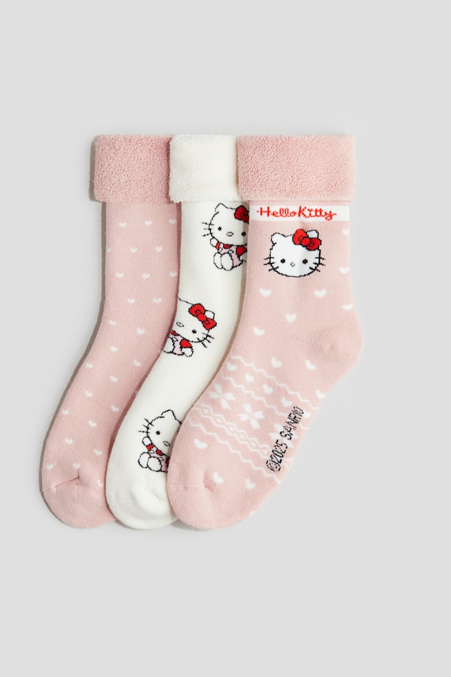 Set de 3 perechi de șosete flaușate - Roz-prăfuit/Hello Kitty - 1