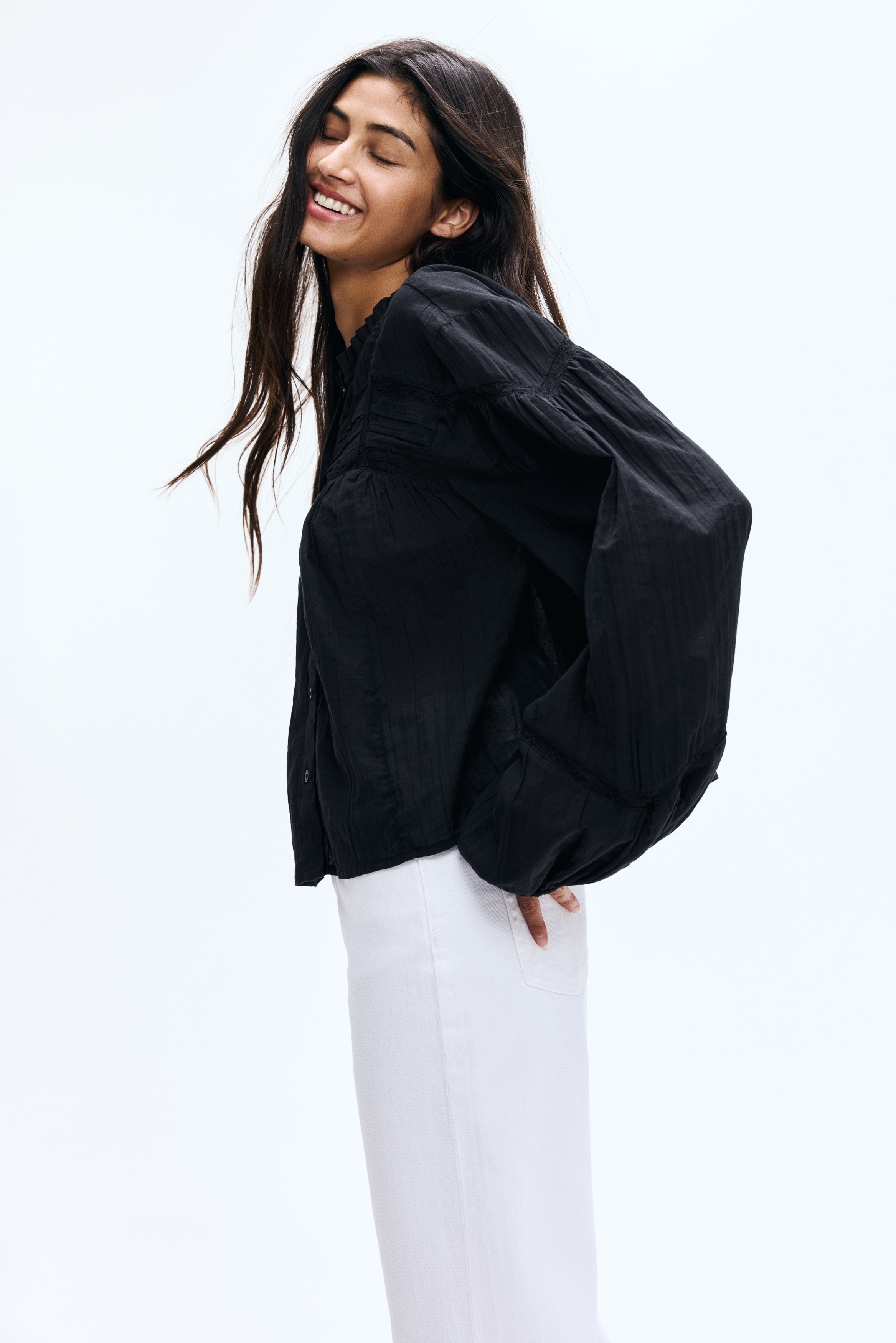 Frill-collared cotton blouse