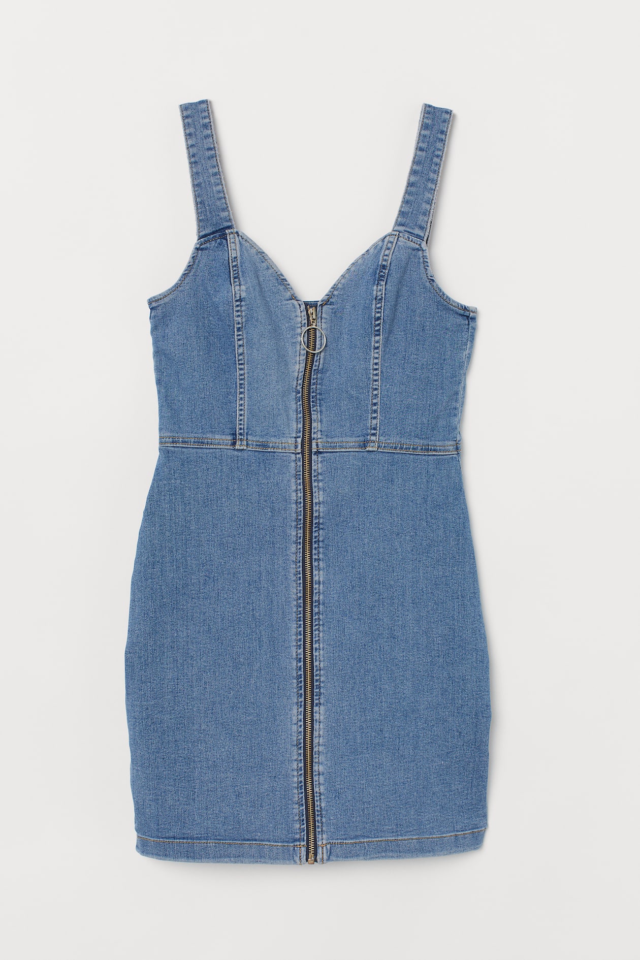 Short denim dress - V-neck - Sleeveless - Denim blue - Ladies | H&M GB