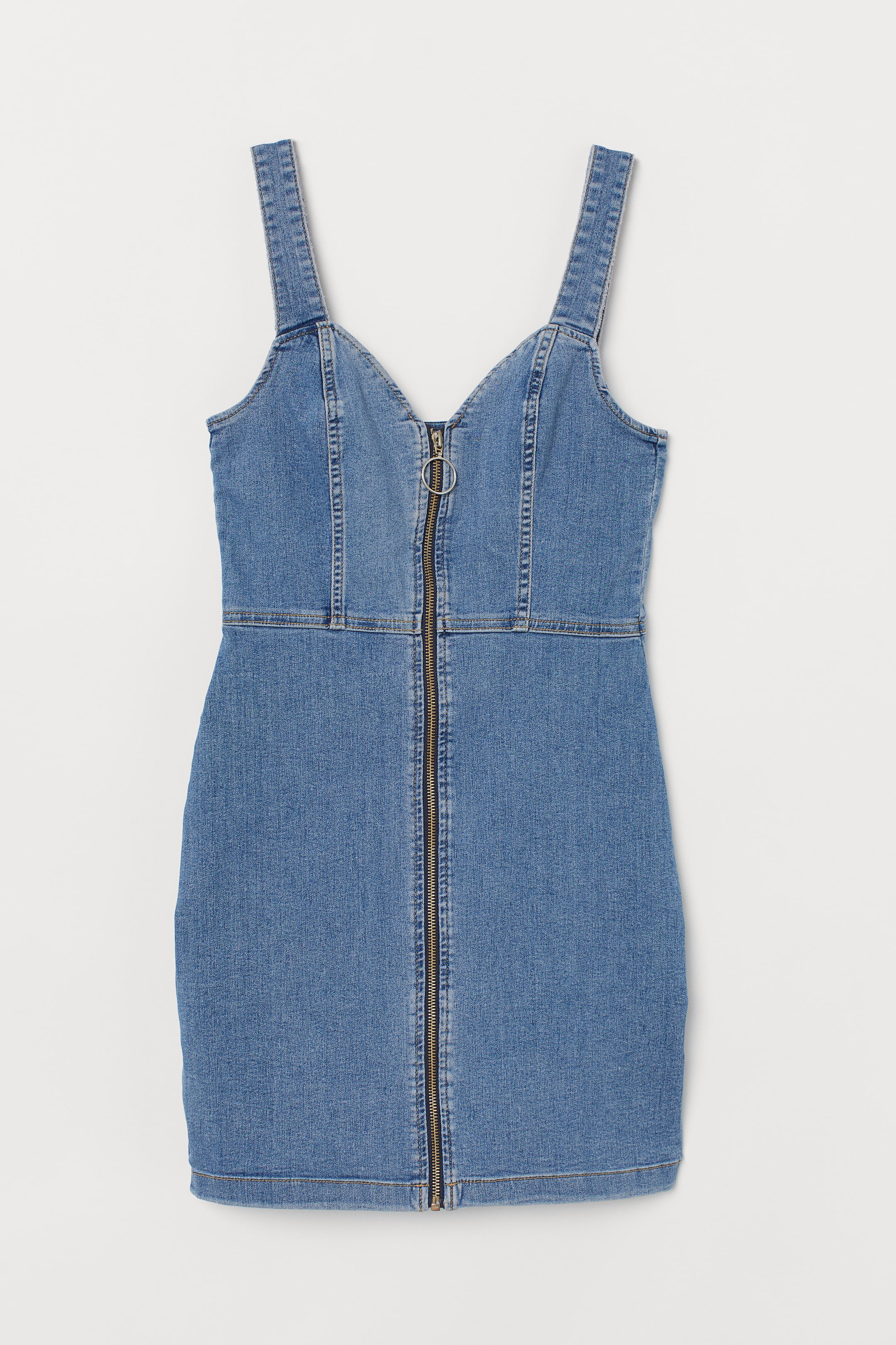 Short denim dress - V-neck - Sleeveless - Denim blue - Ladies | H&M GB