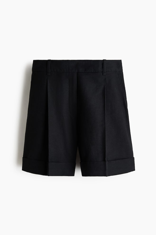 Elegante Shorts aus Leinenmischgewebe - Schwarz/Dunkles Khakigrün/Weiß/Dunkles Pflaumenlila - 1