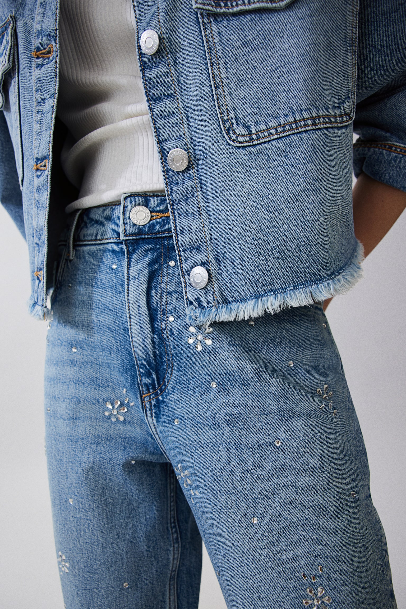 Baggy Fit Bootcut Leg Jeans - Denim blue/Rhinestones/Pale denim blue/Light denim blue - 5