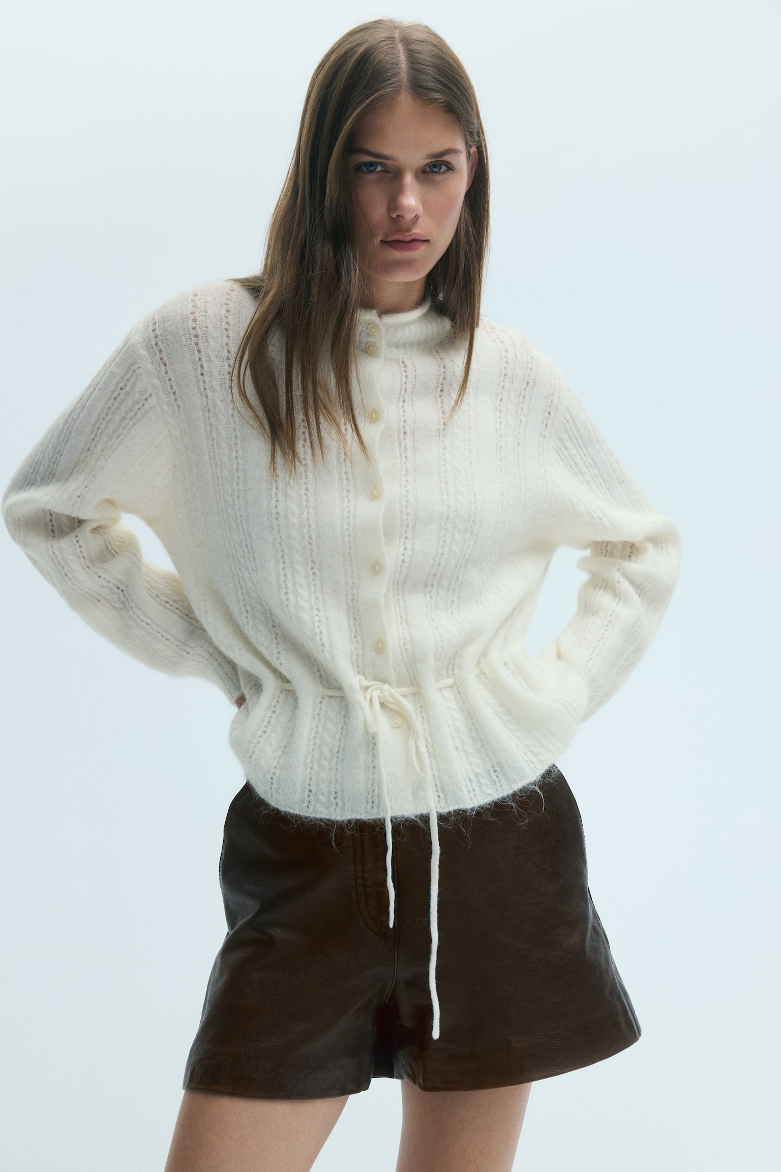 Женский кардиган H&M Drawstring-Detail Knit, цвет: Кремовый — фото 3