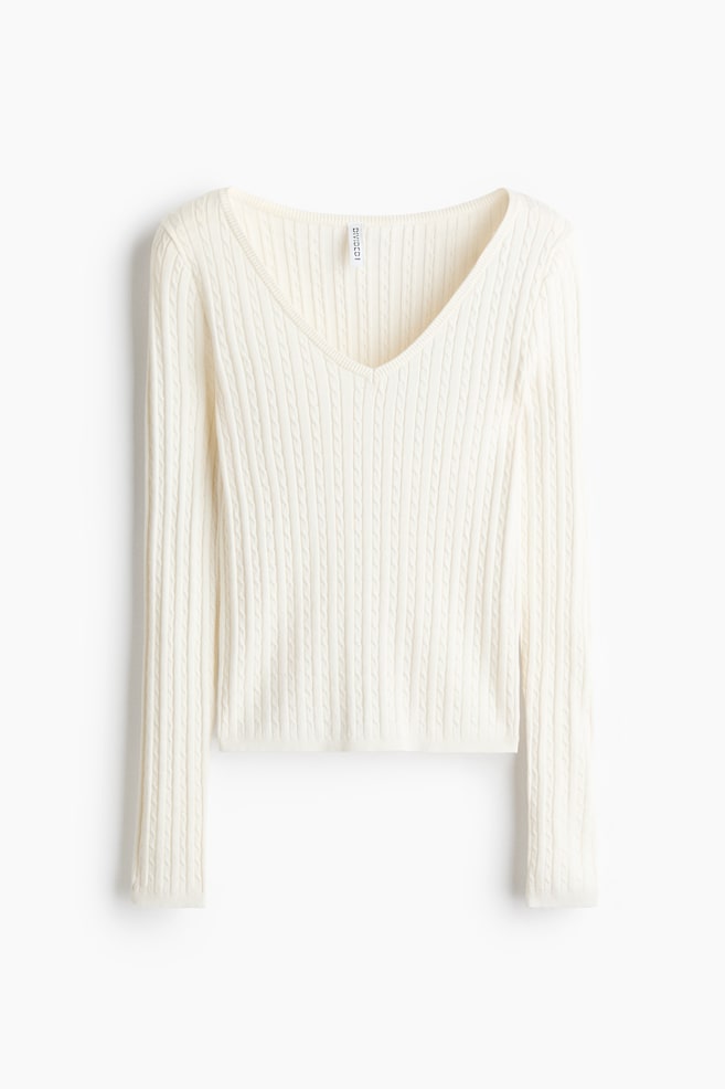 Cable-Knit Viscose-Blend Sweater - White/Cream/Dark red/Taupe - 1