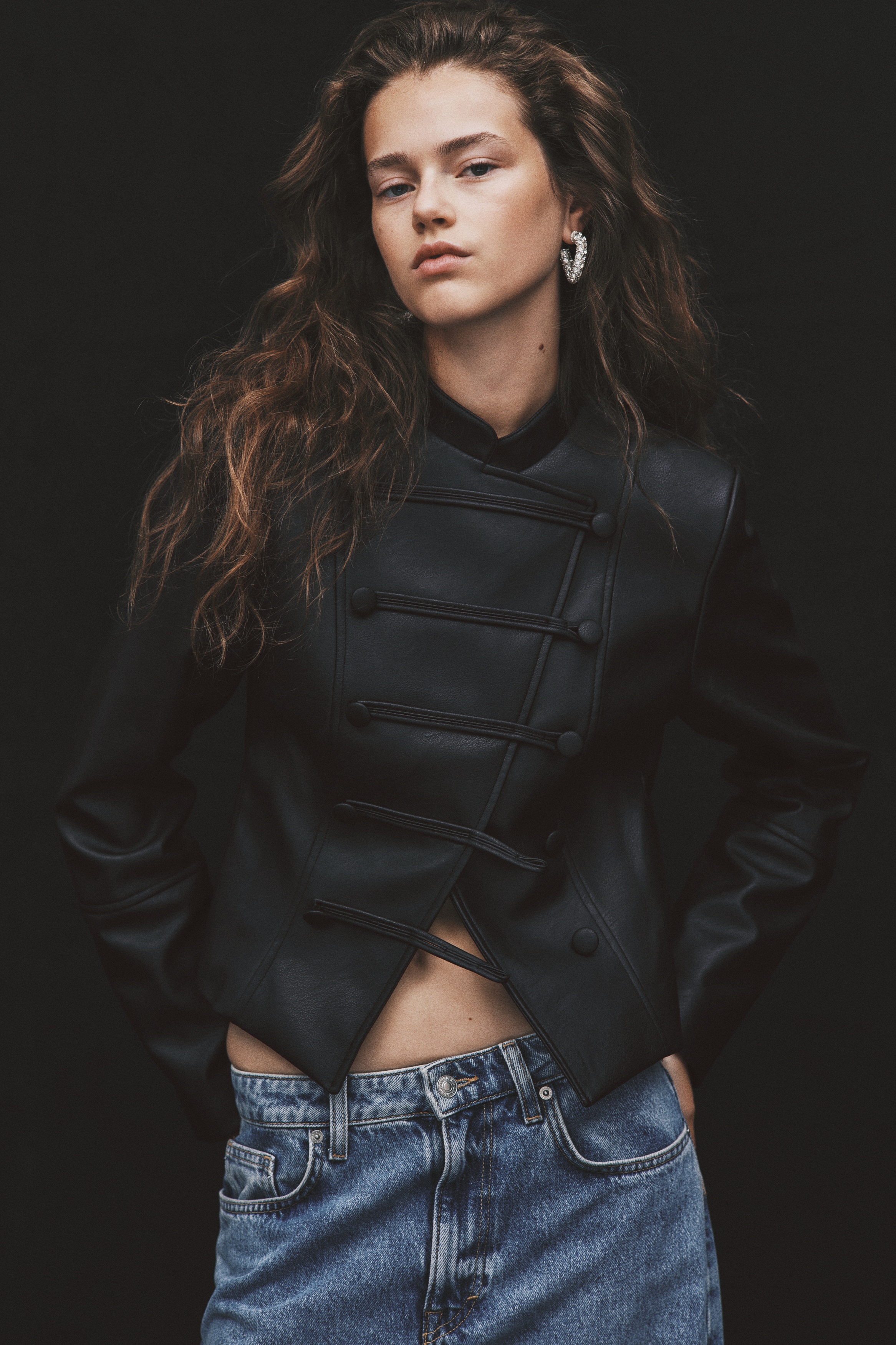 Coated button-detail jacket - Black