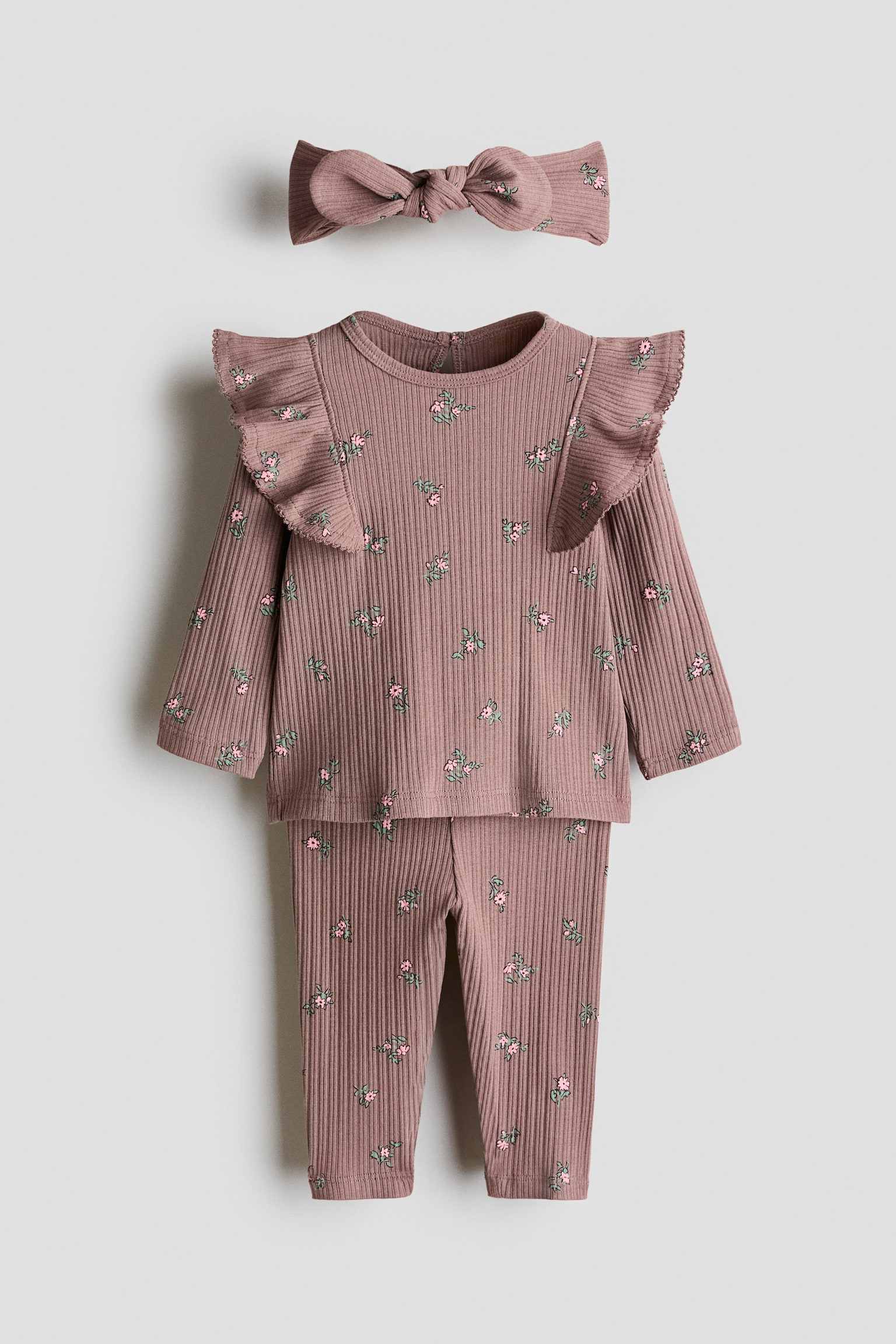 3-piece Print Set - Brown/Floral
