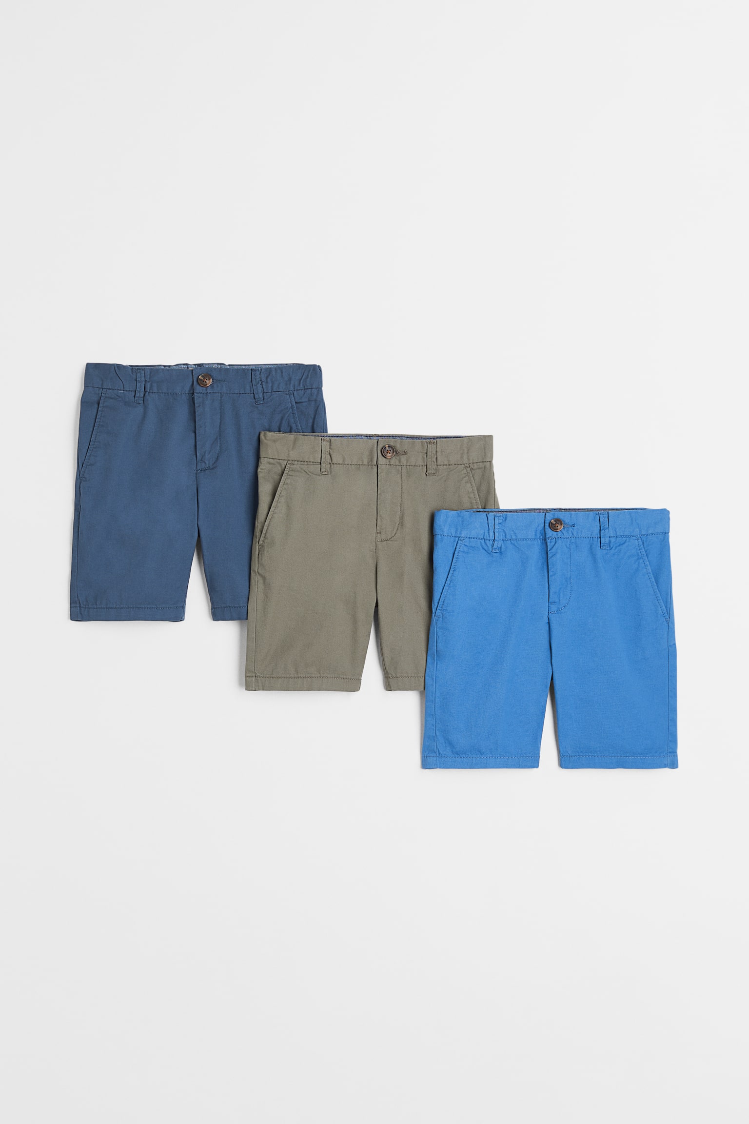 3-pack Cotton Chino Shorts - Navy blue/Khaki green/Blue - 1