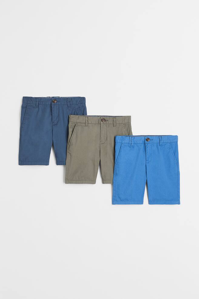3-pack cotton chino shorts - Navy blue/Khaki green/Blue/Turquoise/Blue/Rust orange