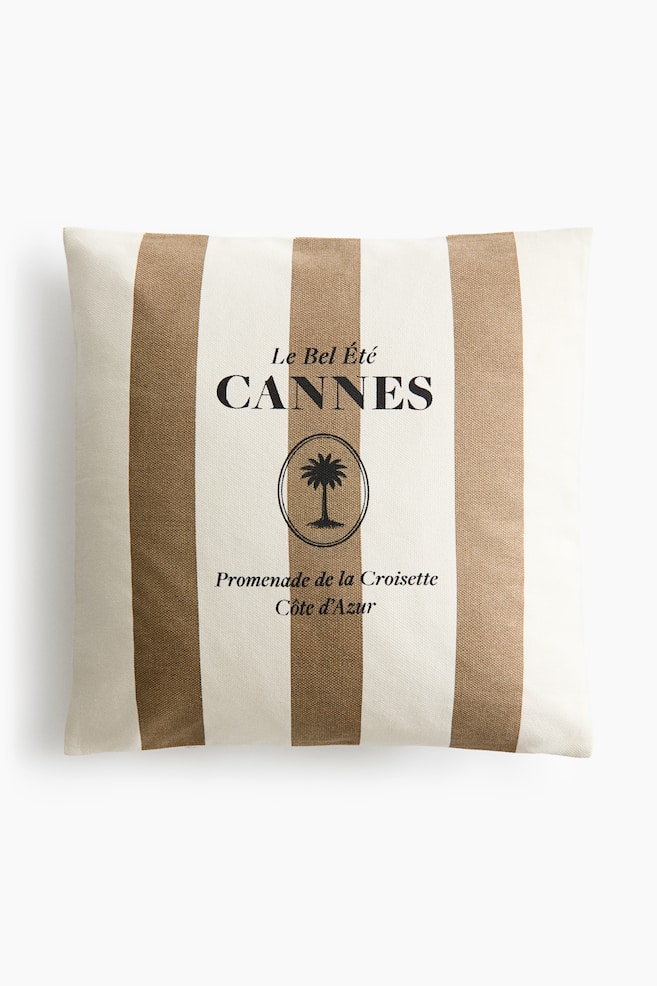 Canvas kussenhoes met geprint motief - Donkerbeige/Cannes/Oranje/Saint-Tropez/Lichtbeige/Côte d'Azur - 1