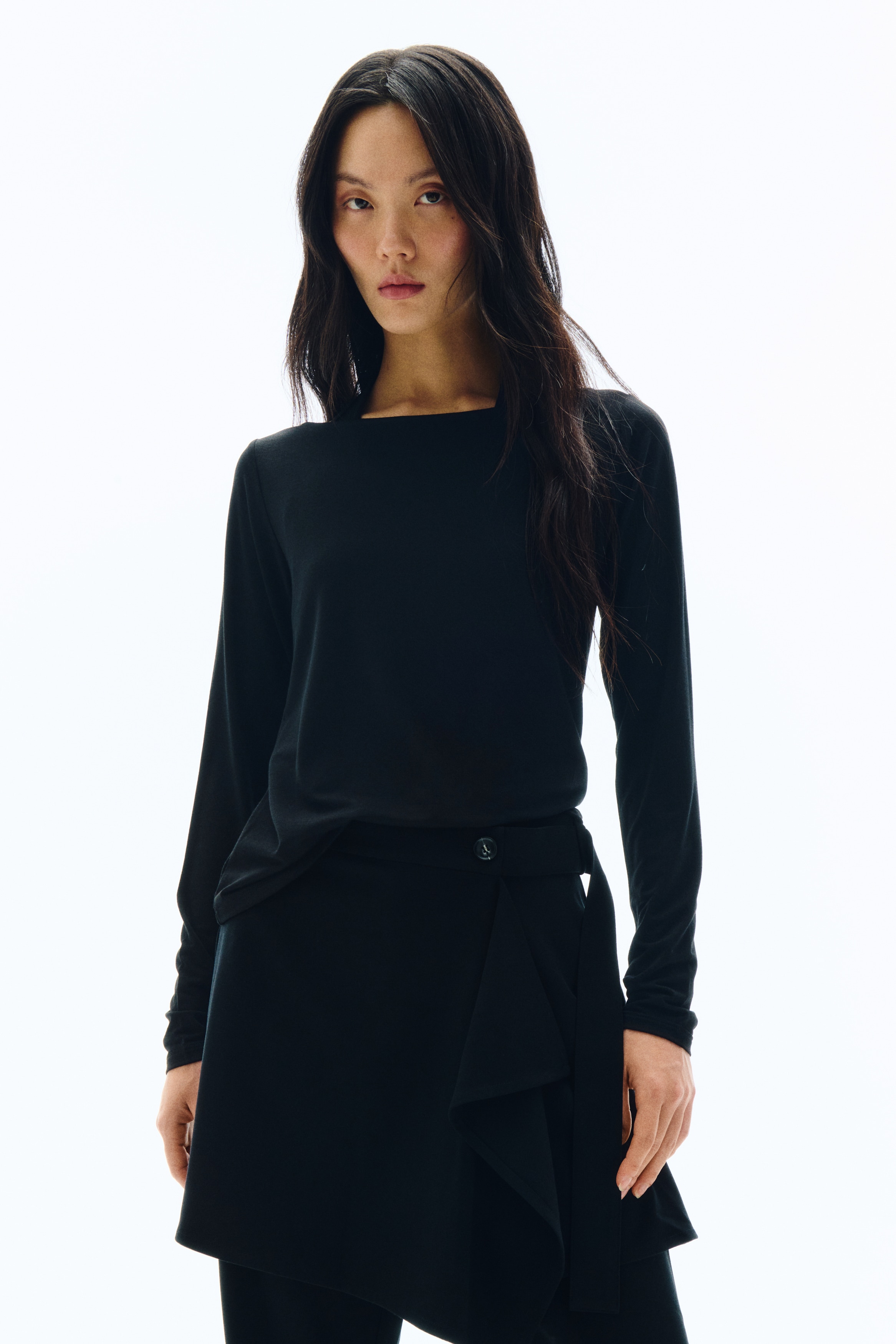 레이어드 탑 - 블랙/그레이 멜란지/다크 레드