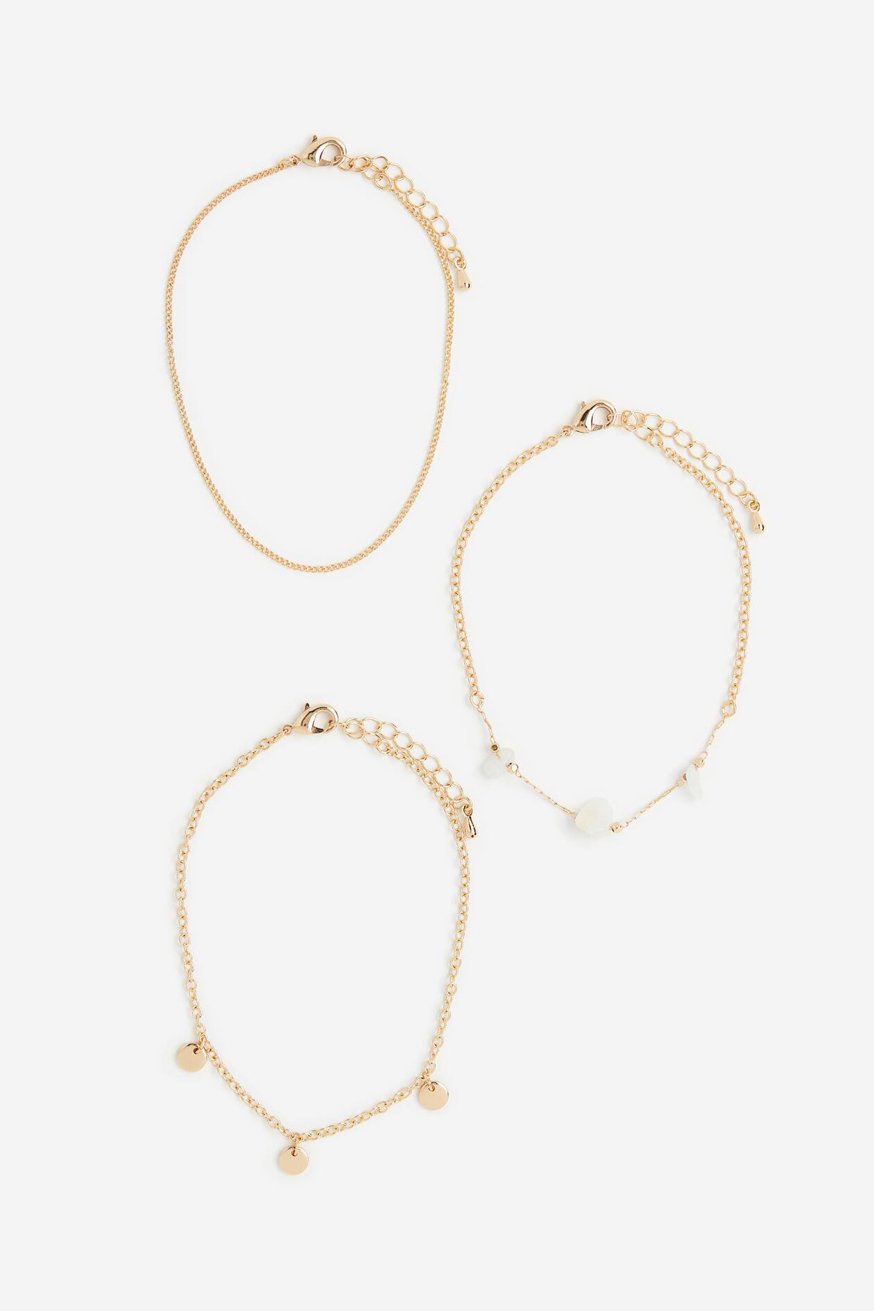 3pack Anklets Goldcolored/white Ladies H&M US