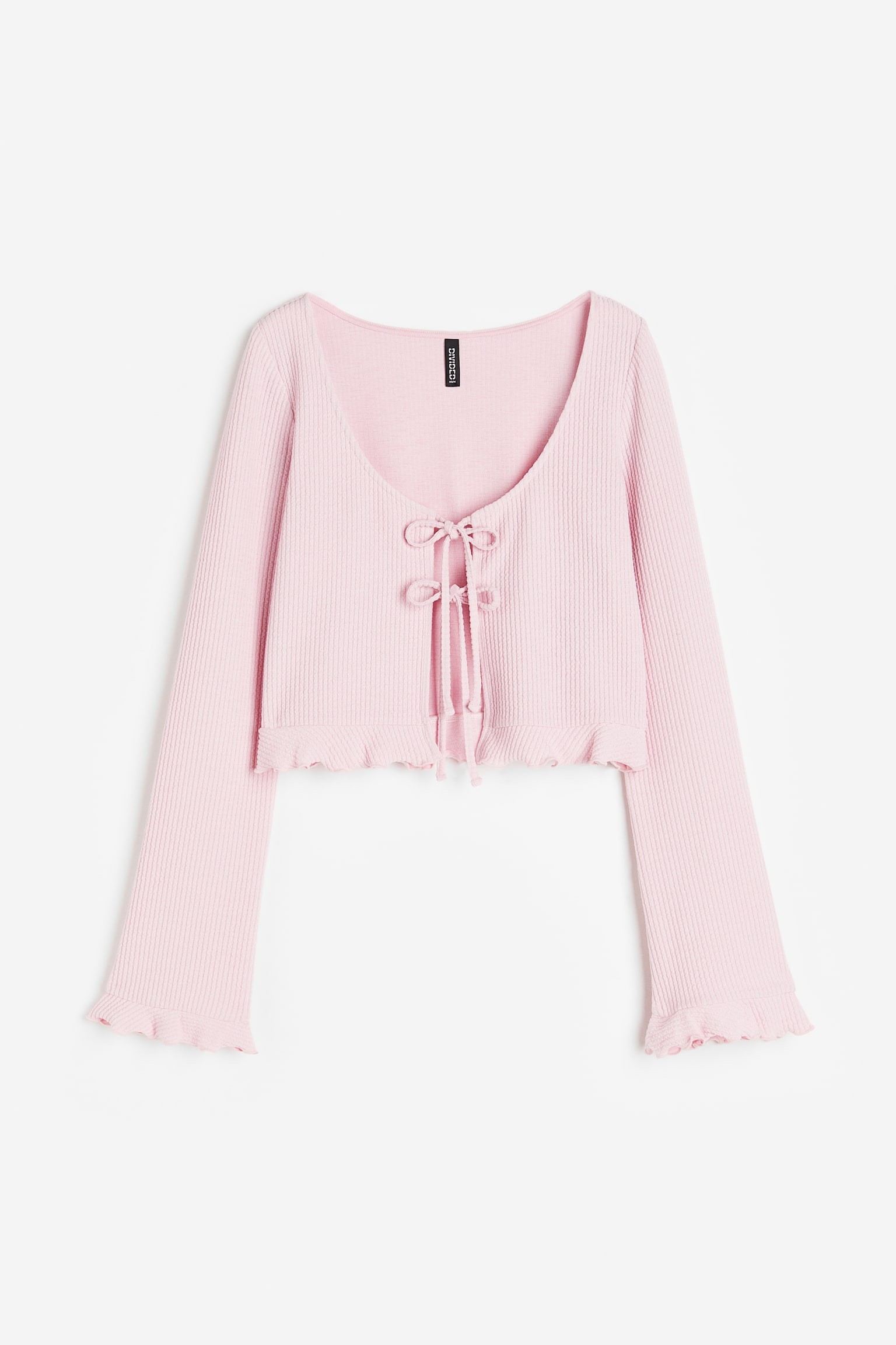 Tie Front Rib Cardigan - Light pink/Cream/Stripe - 1