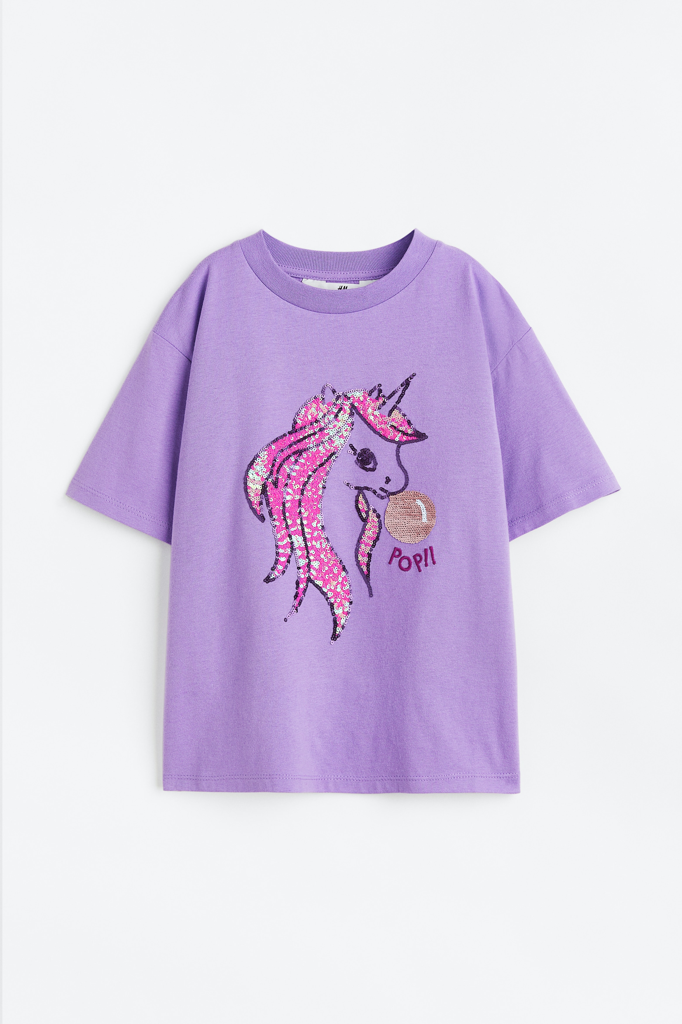 Reversible sequin-motif T-shirt Light turquoise/unicorn Kids