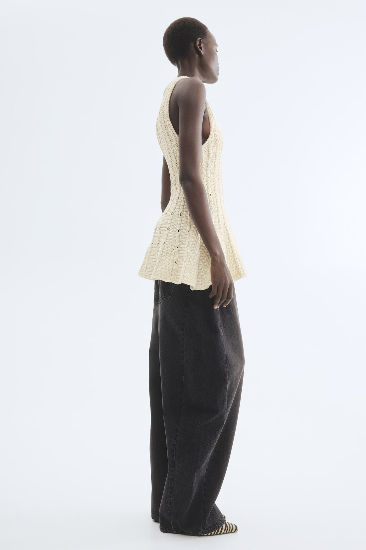 Pointelle-Knit Peplum Top - image 2