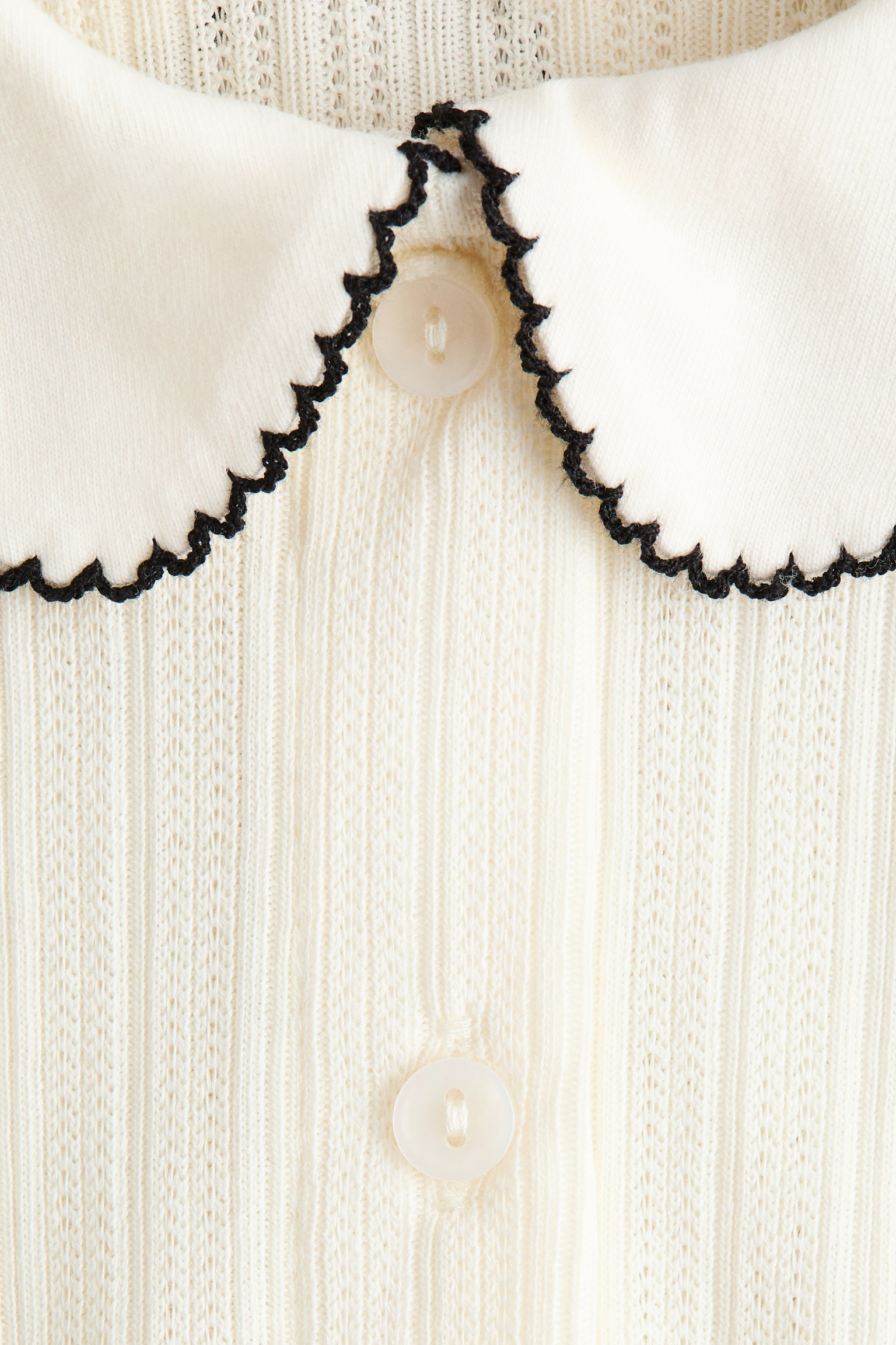 Short-sleeved pointelle blouse - 白色/淺紫色 - 6